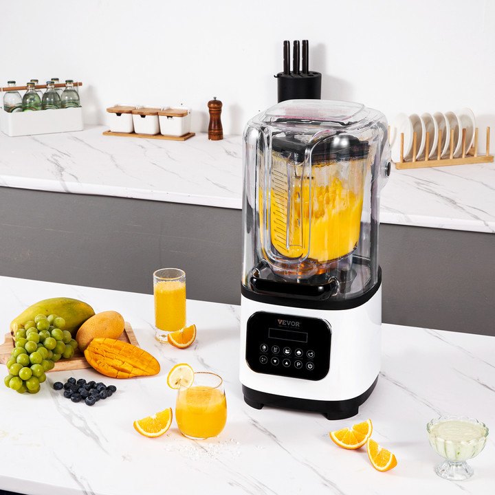 Kitchen Utensils: VEVOR Professional Blender with Shield, Commercial Countertop Blenders, 2L Jar Blender Combo, Stainless Steel 9 Speed & 5 Functions Blender, for Shakes, Smoothies, Peree, and Crush Ice, White