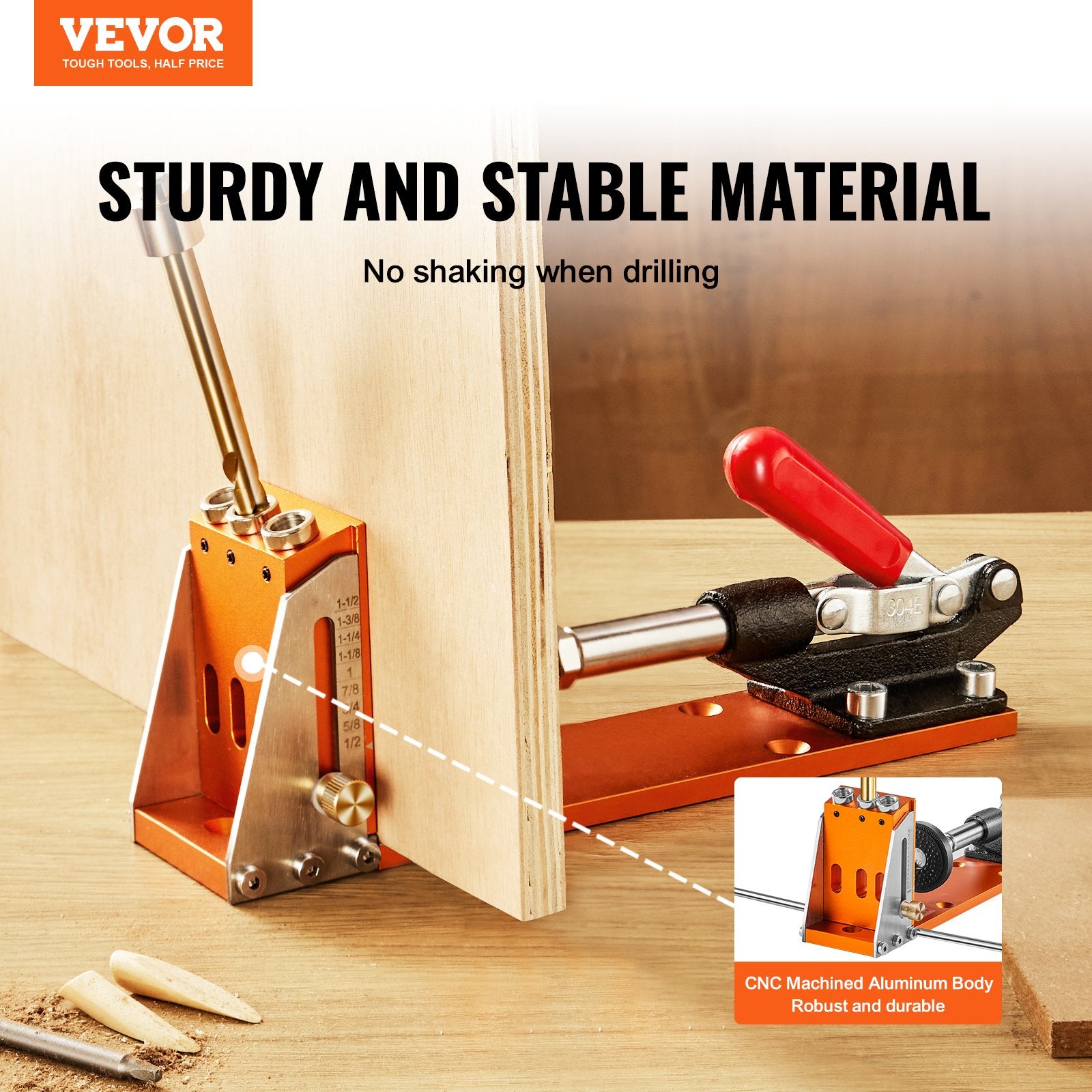 Hand Tools: VEVOR 30 Pcs Pocket Hole Jig Kit, Adjustable & Easy to Use Pocket Hole Jig System with Step Drills, Wrenches, Drill Stop Rings, and Square Drive Bits, Dual Scale Marks for DIY Carpentry Projects