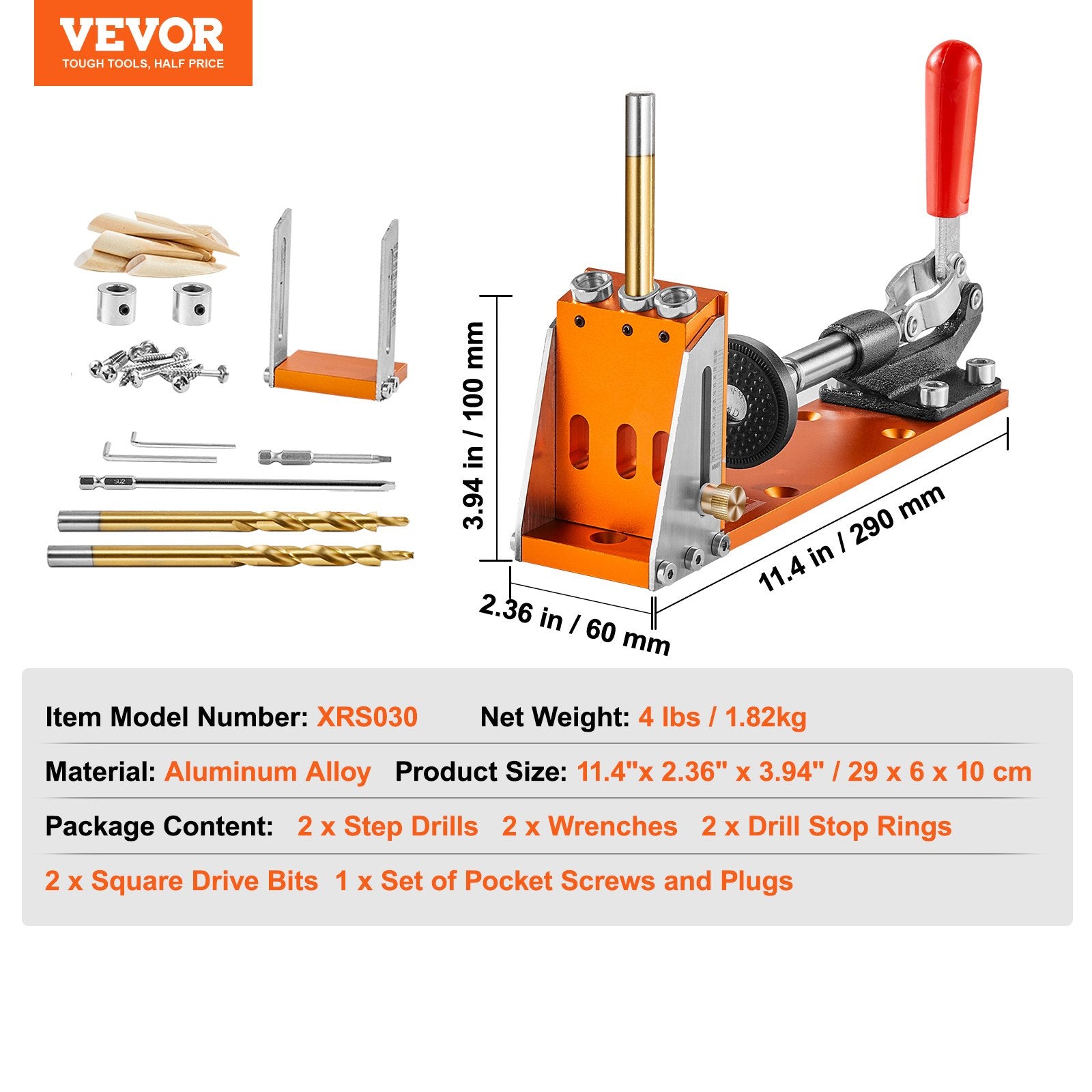Hand Tools: VEVOR 30 Pcs Pocket Hole Jig Kit, Adjustable & Easy to Use Pocket Hole Jig System with Step Drills, Wrenches, Drill Stop Rings, and Square Drive Bits, Dual Scale Marks for DIY Carpentry Projects