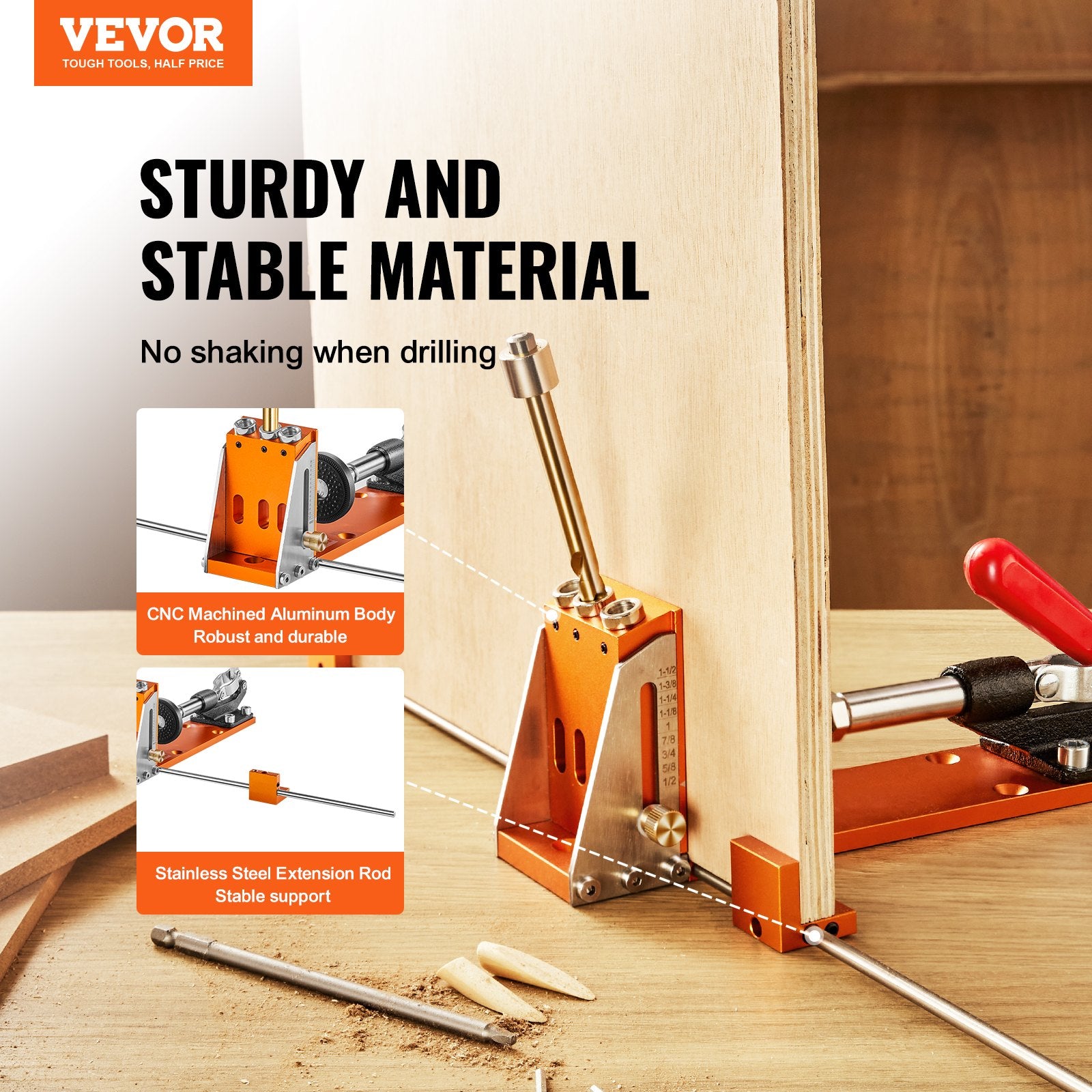 Hand Tools: VEVOR Pocket Hole Jig Kit, 34 Pcs Pocket Hole Jig System with C-clamp,  Fixture, Step Drills, Wrenches, Drill Stop Rings, Square Drive Bits, Toolbox, for DIY Carpentry Projects, Adjustable