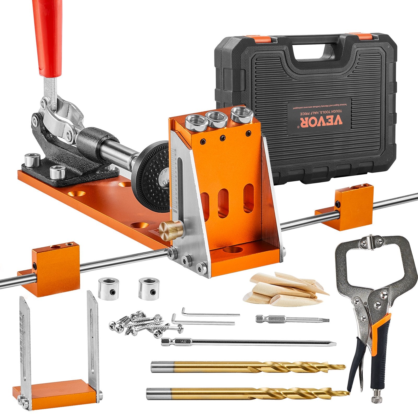 Hand Tools: VEVOR Pocket Hole Jig Kit, 34 Pcs Pocket Hole Jig System with C-clamp,  Fixture, Step Drills, Wrenches, Drill Stop Rings, Square Drive Bits, Toolbox, for DIY Carpentry Projects, Adjustable