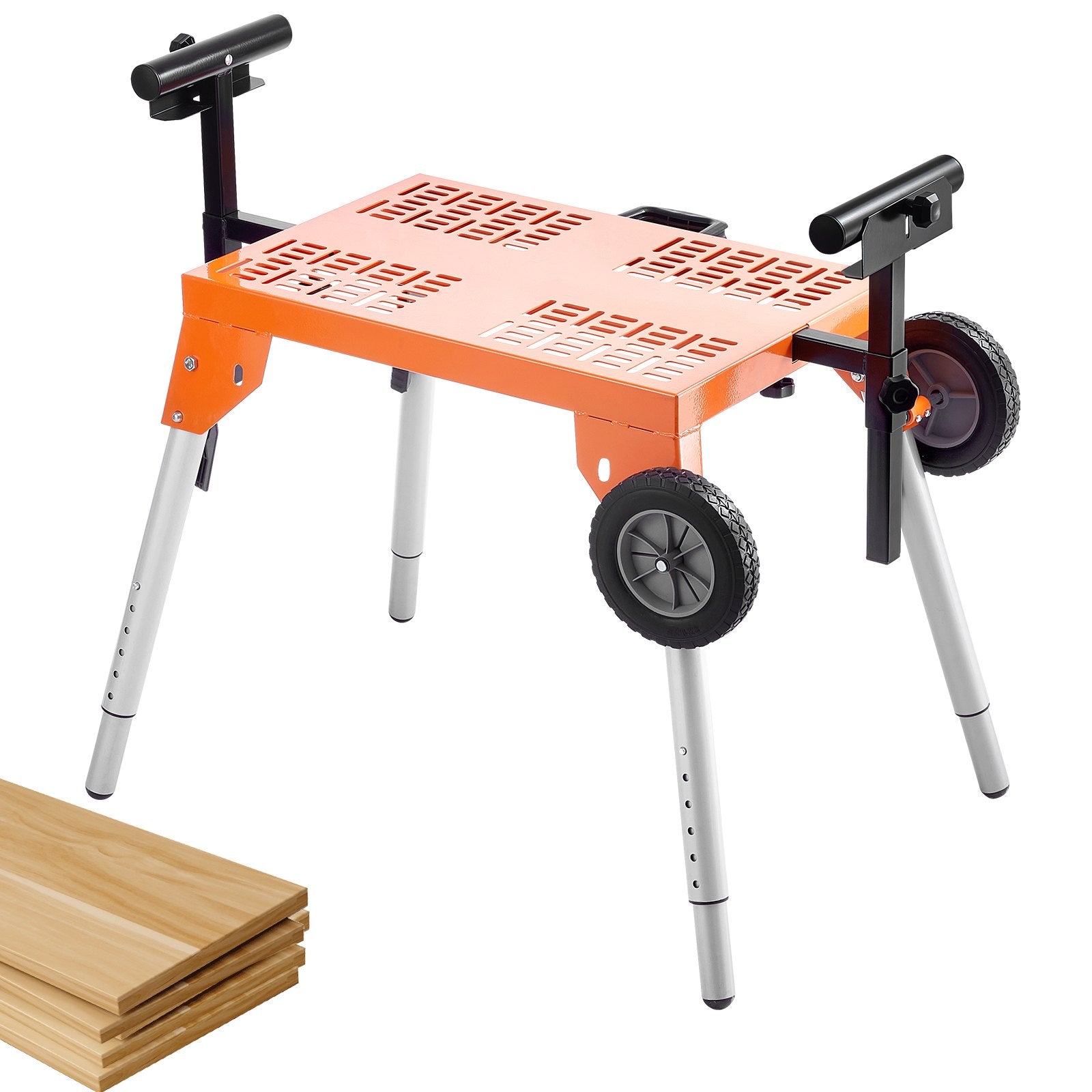 Mobility & Accessibility: VEVOR Miter Saw Stand with Tabletop and Wheels 330lbs Load Capacity Adjustable