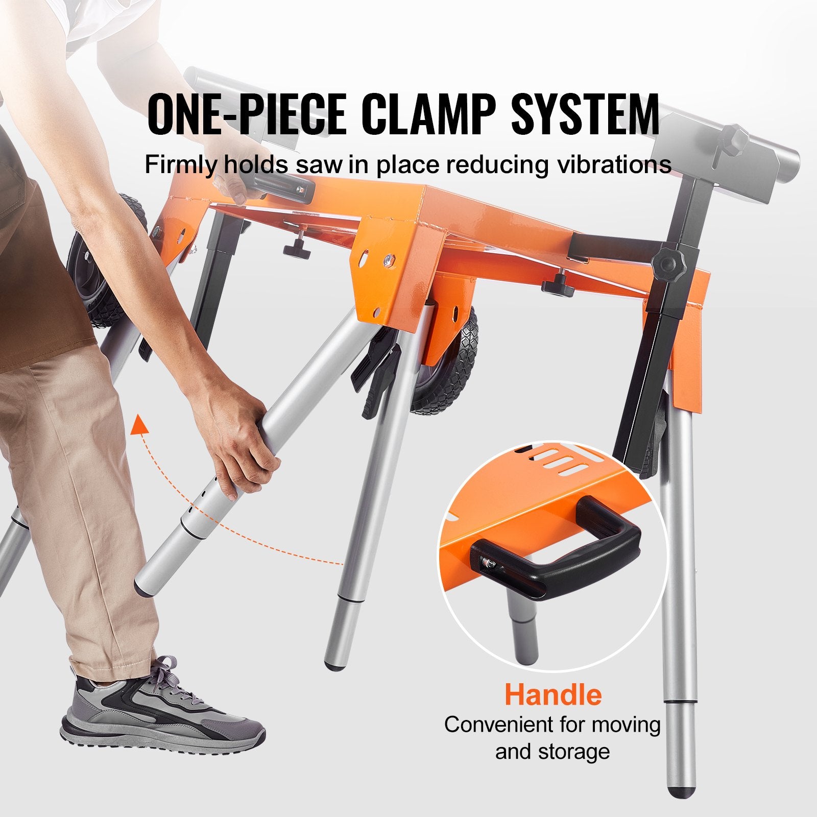 Mobility & Accessibility: VEVOR Miter Saw Stand with Tabletop and Wheels 330lbs Load Capacity Adjustable