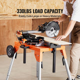 Mobility & Accessibility: VEVOR Miter Saw Stand with Tabletop and Wheels 330lbs Load Capacity Adjustable