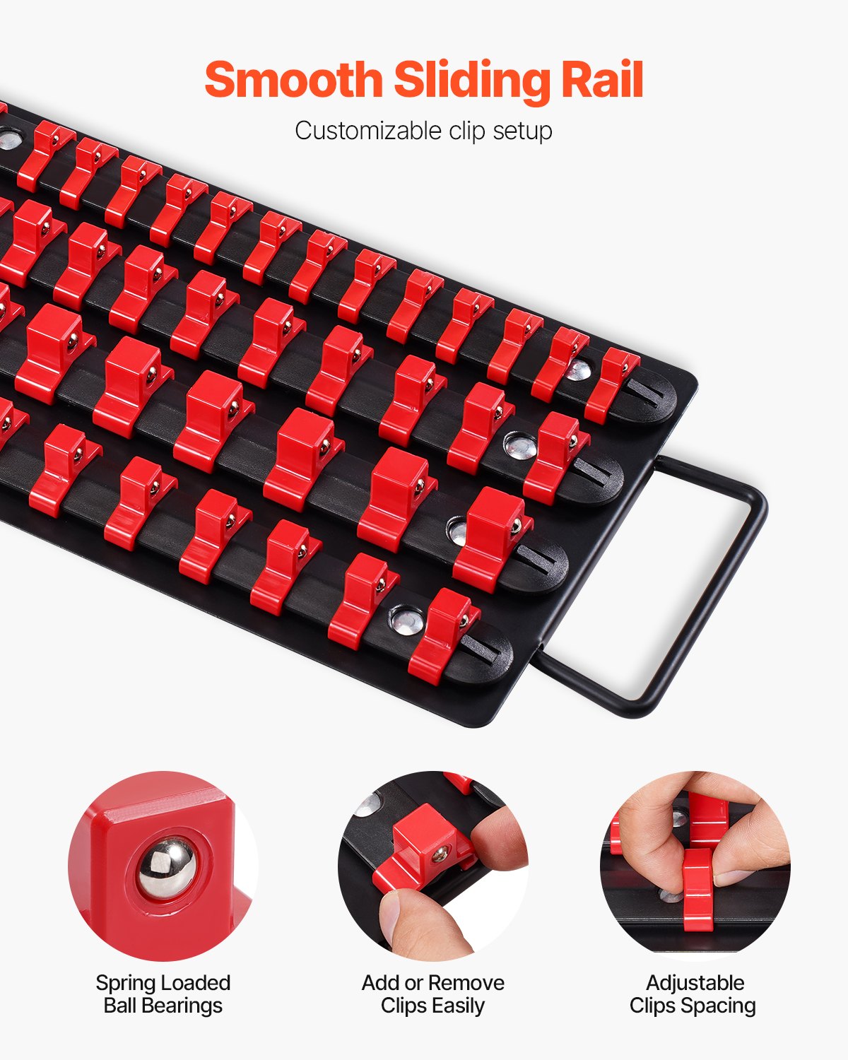 Portable Socket Organizer Tray, 2PCS Metric & SAE Socket Organizer Set Hold up to 160 Sockets, 1/4", 3/8" and 1/2" Heavy-Duty Socket Rail with Handle & Steel Base for Tool Box Drawer
