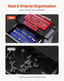 Tool Sockets: VEVOR Magnetic Socket Organizer Set, 6PCS Socket Holder, 1/4'', 3/8'' & 1/2'' Metric SAE Socket Trays with Clear Labels, Hold up to 143PCS Standard & Deep Sockets, Blue & Red (Sockets Not Included)