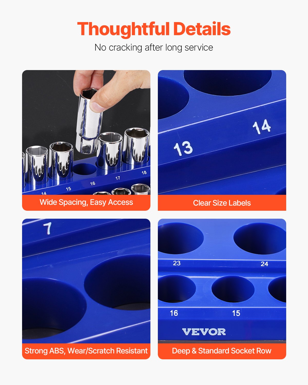 Tool Sockets: VEVOR Magnetic Socket Organizer Set, 6PCS Socket Holder, 1/4'', 3/8'' & 1/2'' Metric SAE Socket Trays with Clear Labels, Hold up to 143PCS Standard & Deep Sockets, Blue & Red (Sockets Not Included)