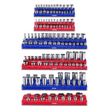 Tool Sockets: VEVOR Magnetic Socket Organizer Set, 6PCS Socket Holder, 1/4'', 3/8'' & 1/2'' Metric SAE Socket Trays with Clear Labels, Hold up to 143PCS Standard & Deep Sockets, Blue & Red (Sockets Not Included)
