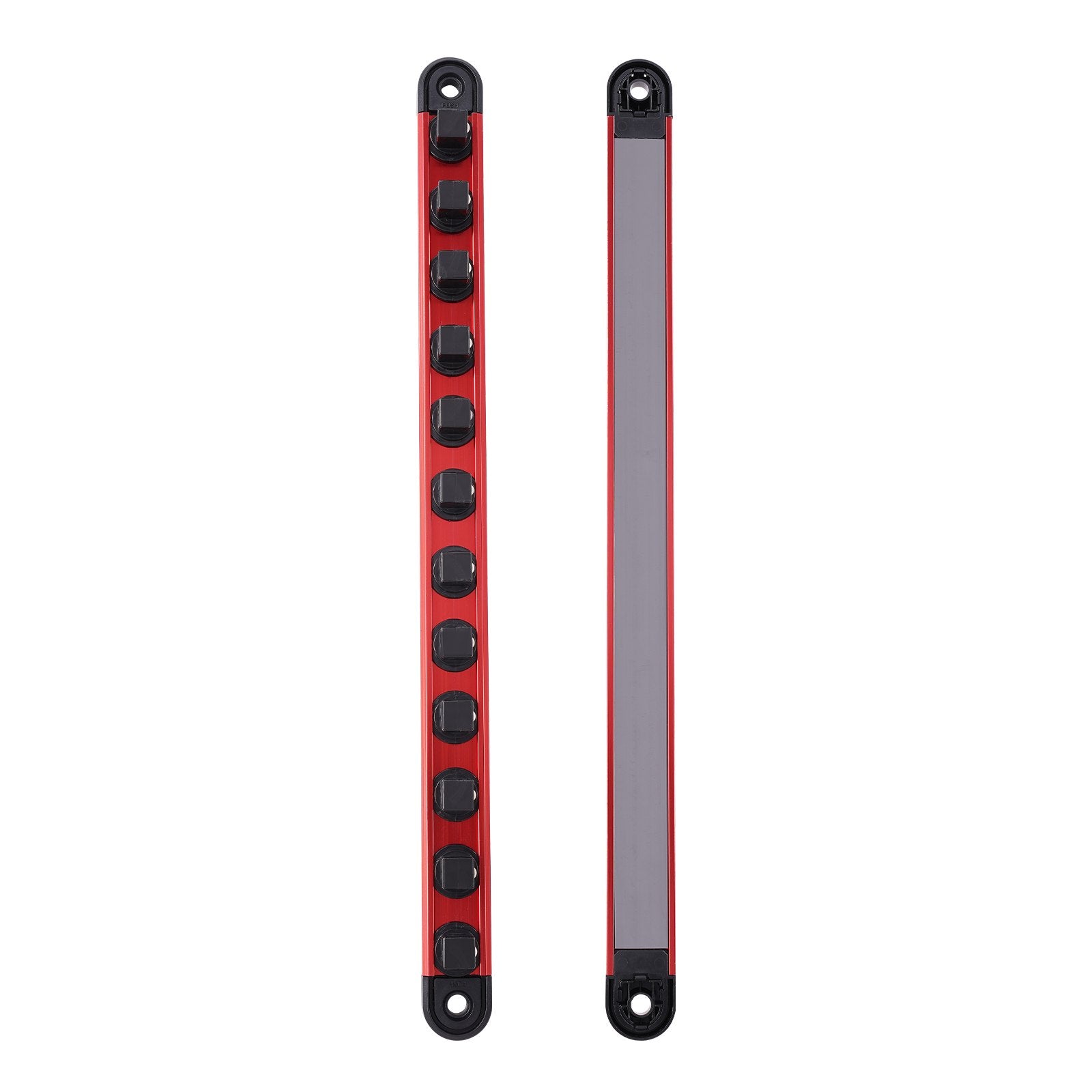 Socket Organizer Rail Set, 3PCS Metric & SAE Aluminum Socket Organizers, 1/4'', 3/8'' & 1/2'' Heavy-Duty Socket Holder with 360° Rotating Clips for Tool Box, Hold up to 40 Sockets, Red & Black