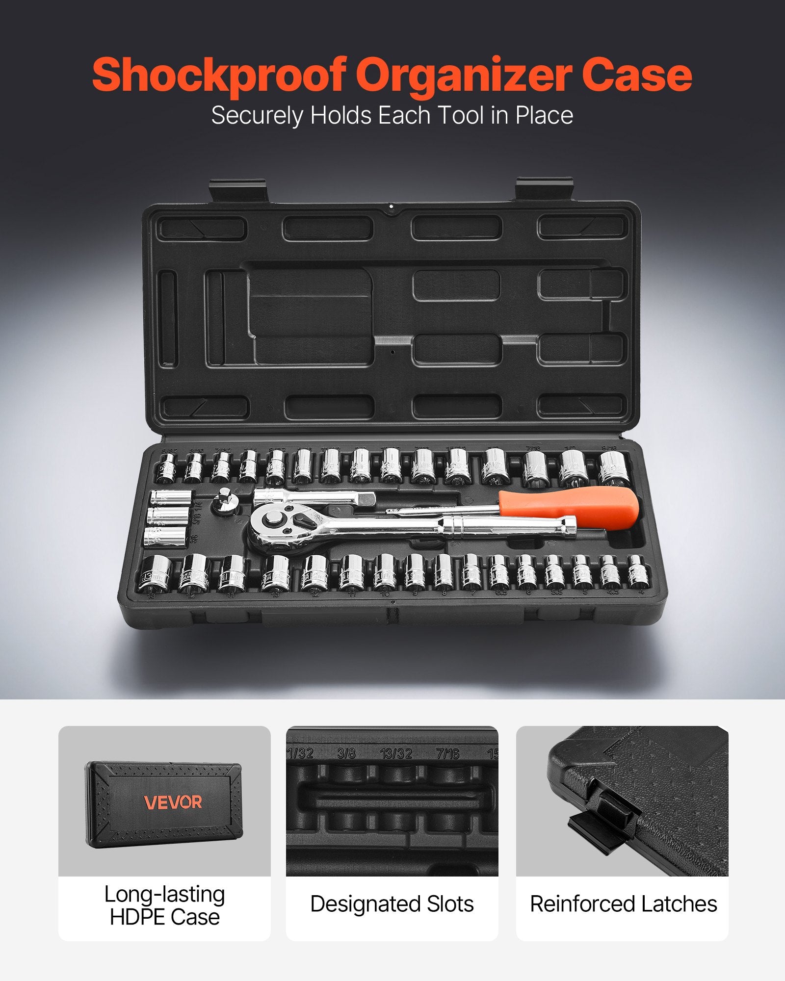 Automotive Repair & Speciality Tools: VEVOR Socket Set, 39 Pieces, 9.5 & 6.4 mm Drive Socket and Ratchet Set, SAE and Metric Size, Mechanic Tool Kit with Ratchet Wrench, Accessories, Storage Case, CR-V Alloy Steel, for Automotive Repair