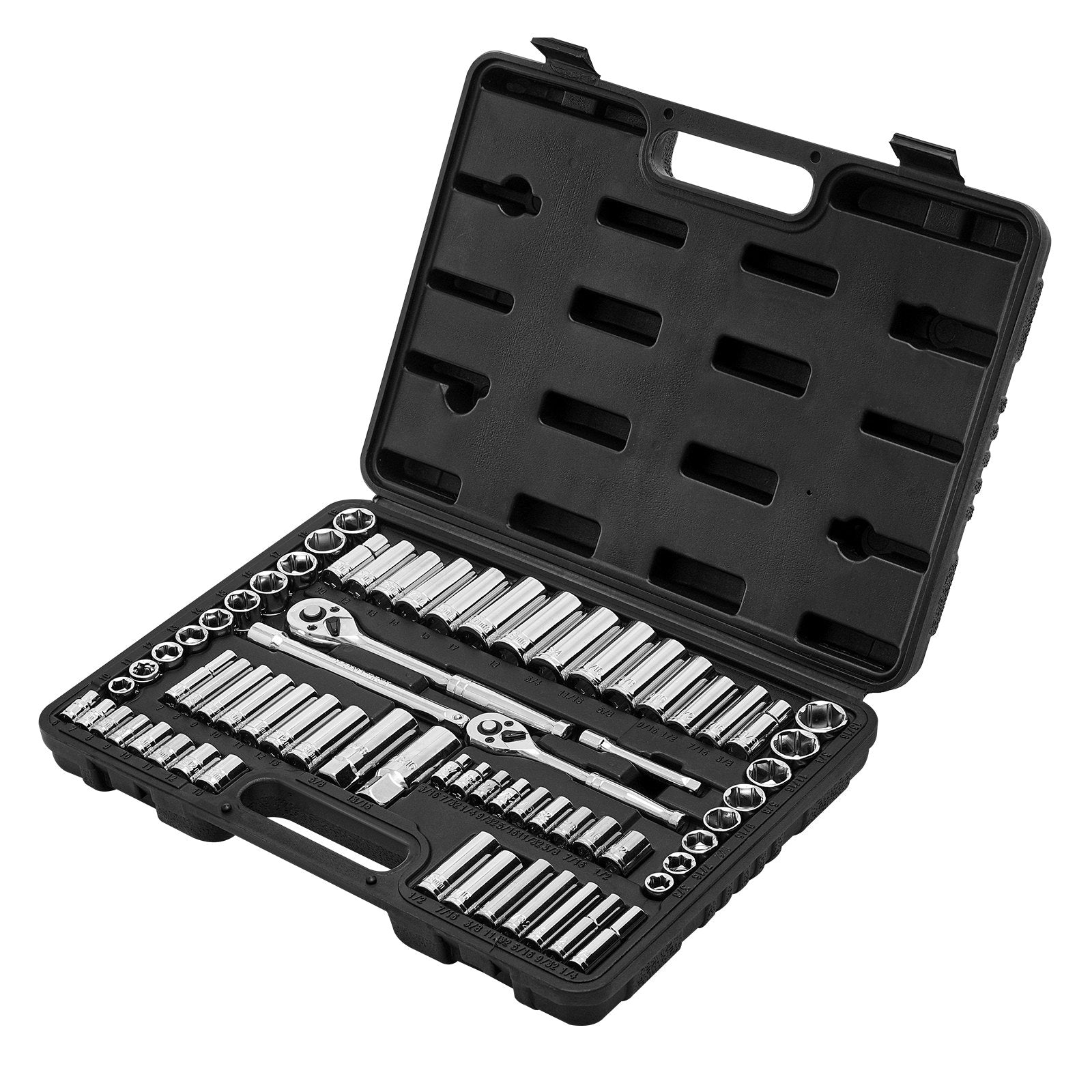 Cat Scratchers: VEVOR Socket Set, 69 Pieces, 9.5 & 6.4 mm Drive Socket and Ratchet Set, SAE and Metric, Deep and Standard, Mechanic Tool Kit with Accessories and Storage Case, CR-V Alloy Steel, for Auto Repair