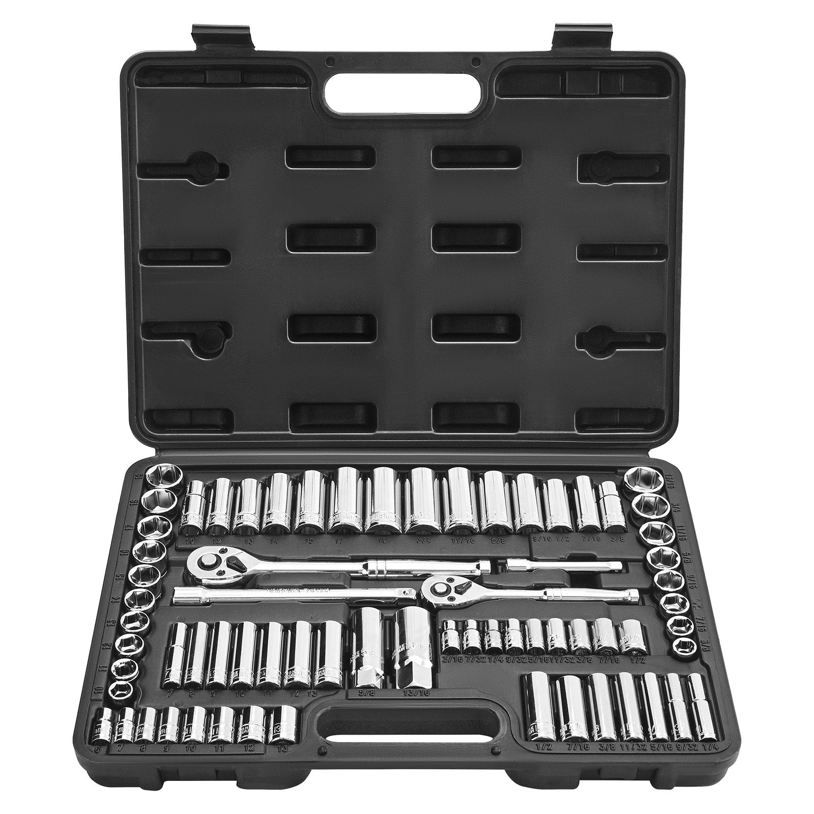 Cat Scratchers: VEVOR Socket Set, 69 Pieces, 9.5 & 6.4 mm Drive Socket and Ratchet Set, SAE and Metric, Deep and Standard, Mechanic Tool Kit with Accessories and Storage Case, CR-V Alloy Steel, for Auto Repair