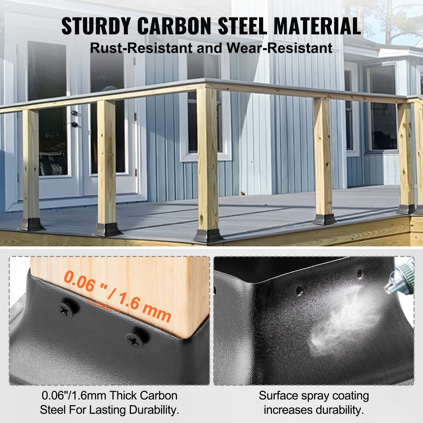 Canopies & Gazebos: VEVOR 101.6x101.6mm Post Base 10Pcs, Internal 91x91mm Heavy Duty Powder-Coated Steel Post Bracket Fit for Standard Wood Post Anchor, Decking Post Base for Deck Porch Handrail Railing Support