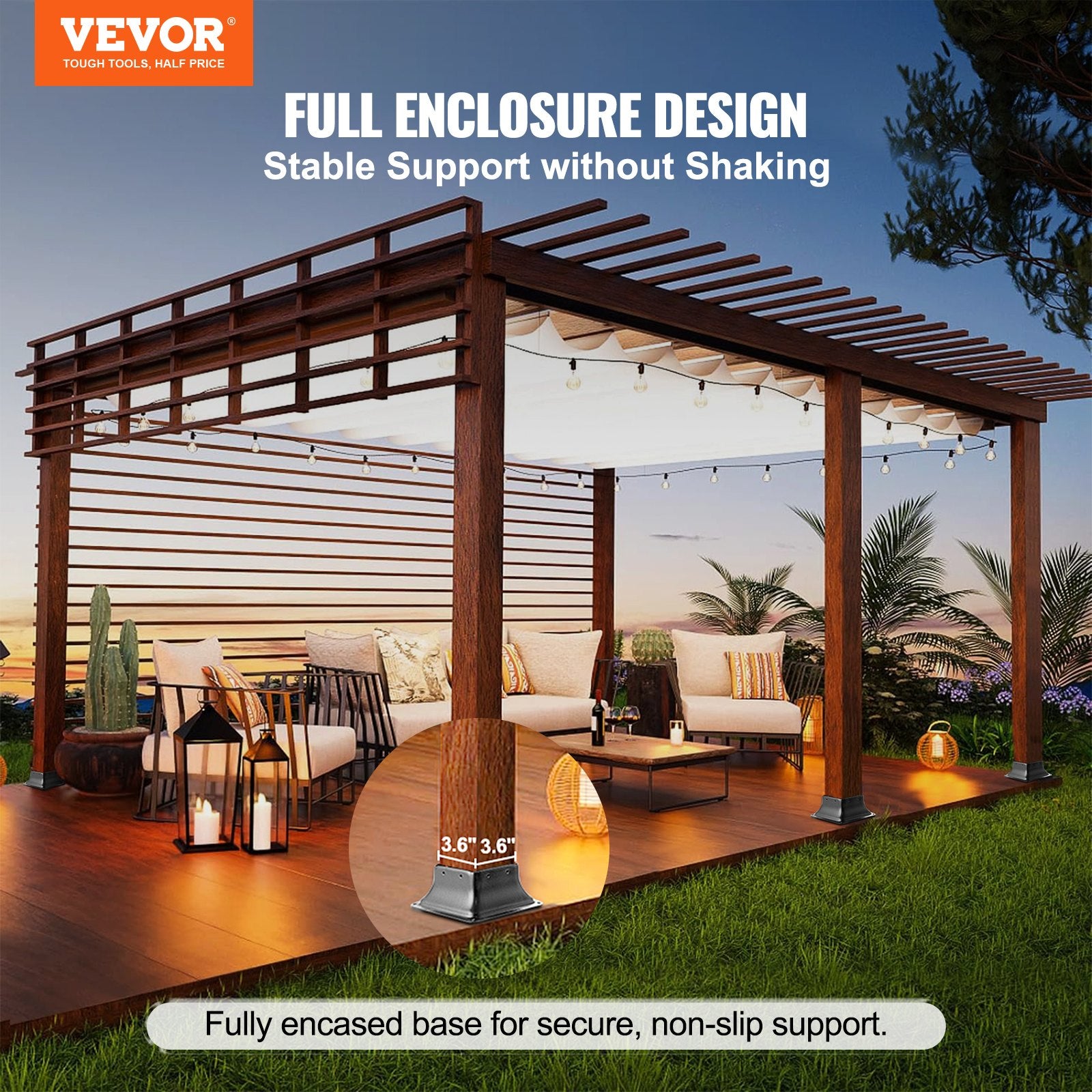 Canopies & Gazebos: VEVOR 101.6x101.6mm Post Base 20Pcs, Internal 91x91mm Heavy Duty Powder-Coated Steel Post Bracket Fit for Standard Wood Post Anchor, Decking Post Base for Deck Porch Handrail Railing Support