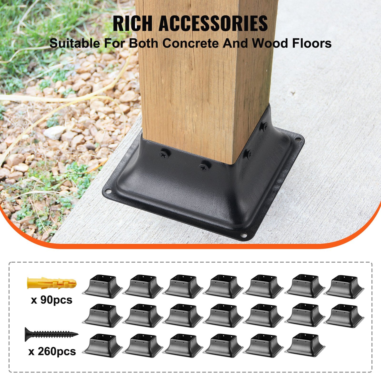 Canopies & Gazebos: VEVOR 101.6x101.6mm Post Base 20Pcs, Internal 91x91mm Heavy Duty Powder-Coated Steel Post Bracket Fit for Standard Wood Post Anchor, Decking Post Base for Deck Porch Handrail Railing Support