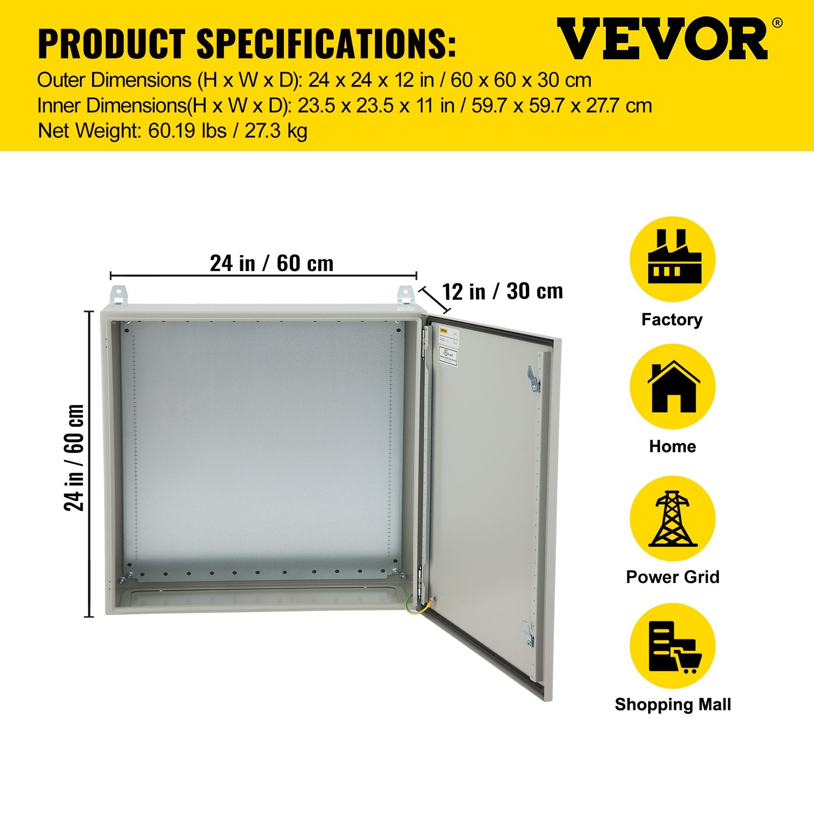 Automotive Repair & Speciality Tools: VEVOR Electrical Steel Enclosure Box NEMA 4 Outdoor Enclosure 24 x 24 x 12'' UL