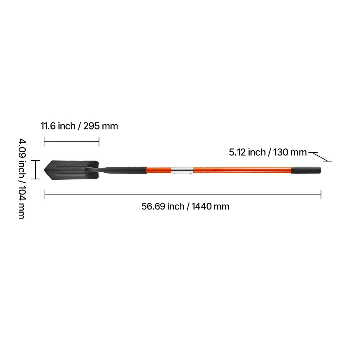 Trench Shovel, 10.4 cm Blade Heavy-Duty Trenching Shovel, Narrow Spade Trench Digger with Fiberglass Handle and Non-Slip Grip, for Gardening, Digging Holes, Trenching, and Planting, 142.5 cm
