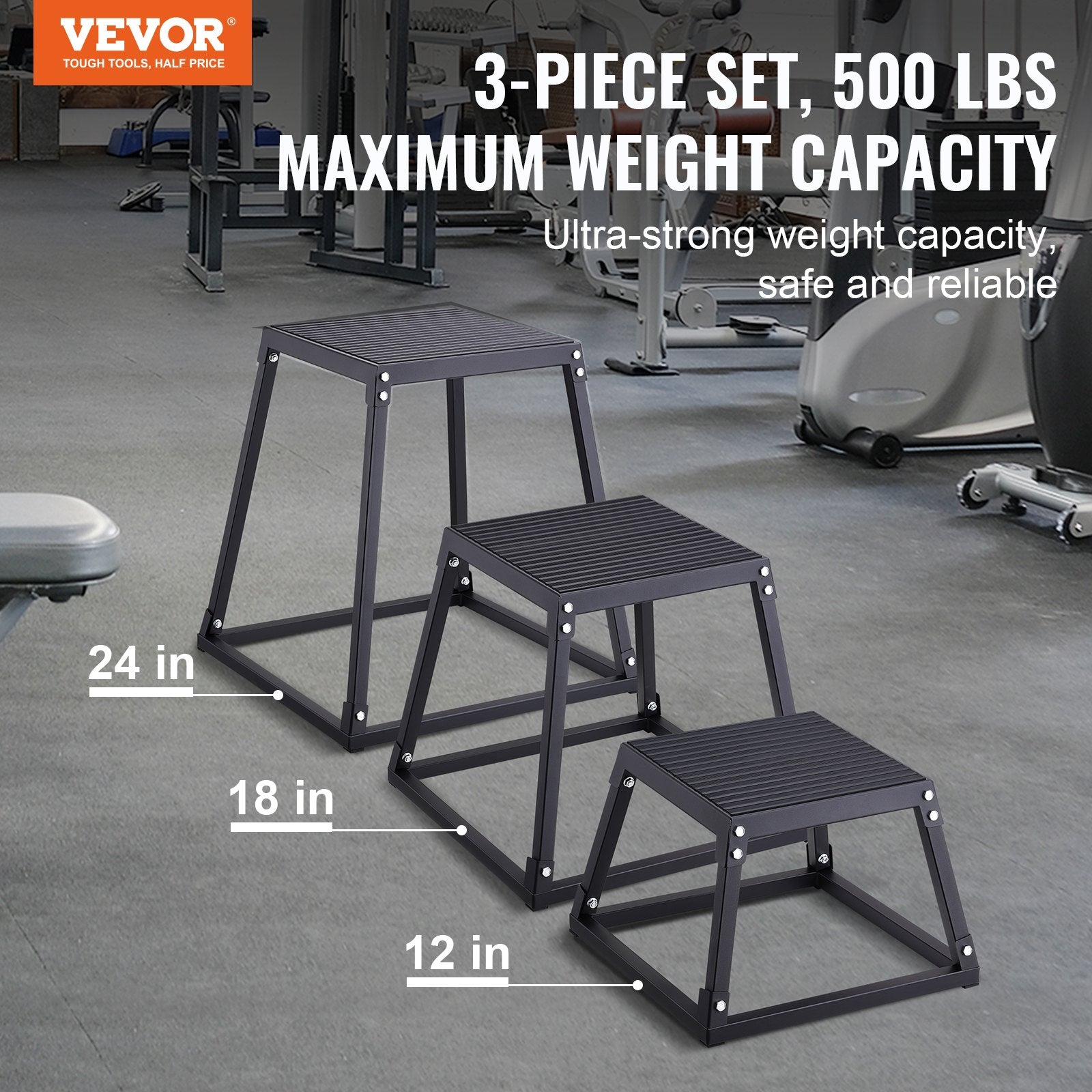 Plyometric Jump Boxes, 12/18/24 Inch Plyo Box, Platform and Jumping Agility Box, Anti-Slip Fitness Exercise Step Up Box Set for Home Gym Training, Conditioning Strength Training, Black