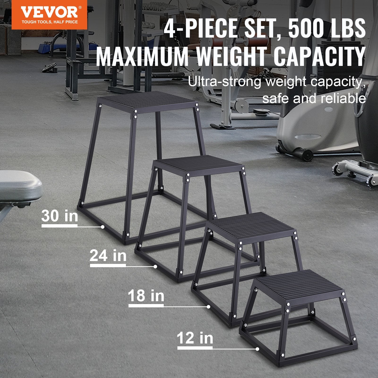 Plyometric Jump Boxes, 12/18/24/30 Inch Plyo Box, Platform and Jumping Agility Box, Anti-Slip Fitness Exercise Step Up Box Set for Home Gym Training, Conditioning Strength Training, Black