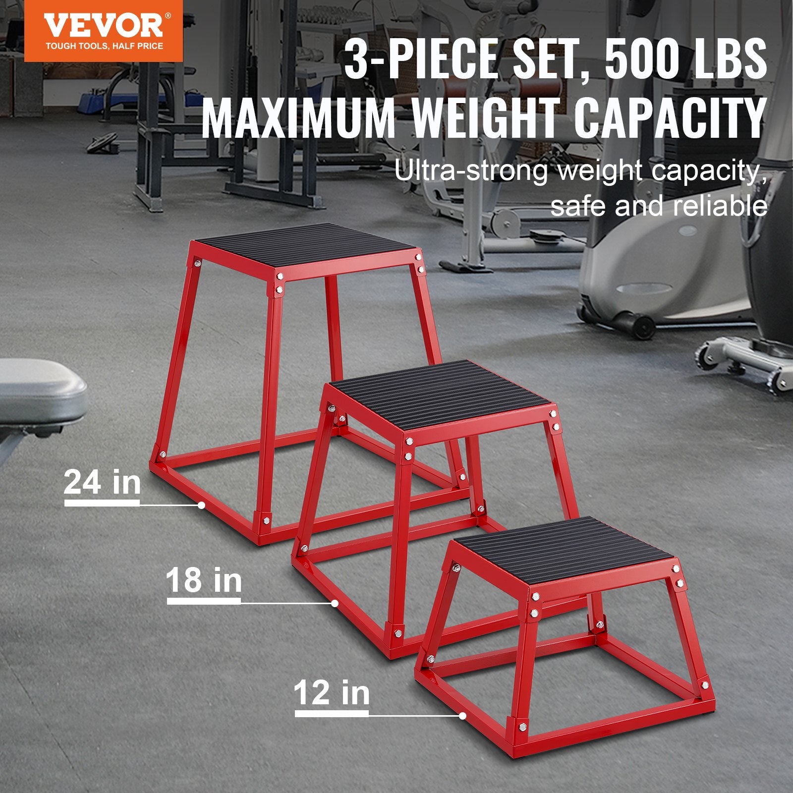 Plyometric Jump Boxes, 12/18/24 Inch Plyo Box, Platform and Jumping Agility Box, Anti-Slip Fitness Exercise Step Up Box Set for Home Gym Training, Conditioning Strength Training, Red