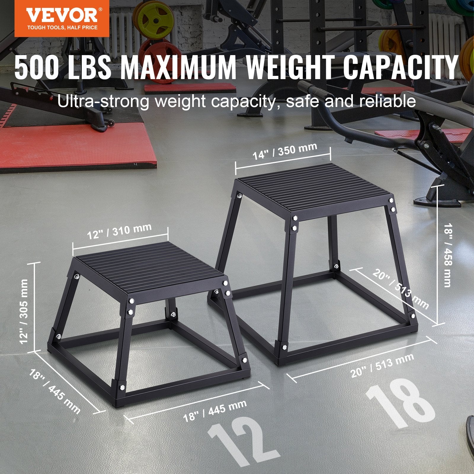 Automotive Repair & Speciality Tools: VEVOR Plyometric Jump Box, 12 Inch Plyo Box, Steel Plyometric Platform and Jumping Agility Box, Anti-Slip Fitness Exercise Step Up Box for Home Gym Training, Conditioning Strength Training, Black