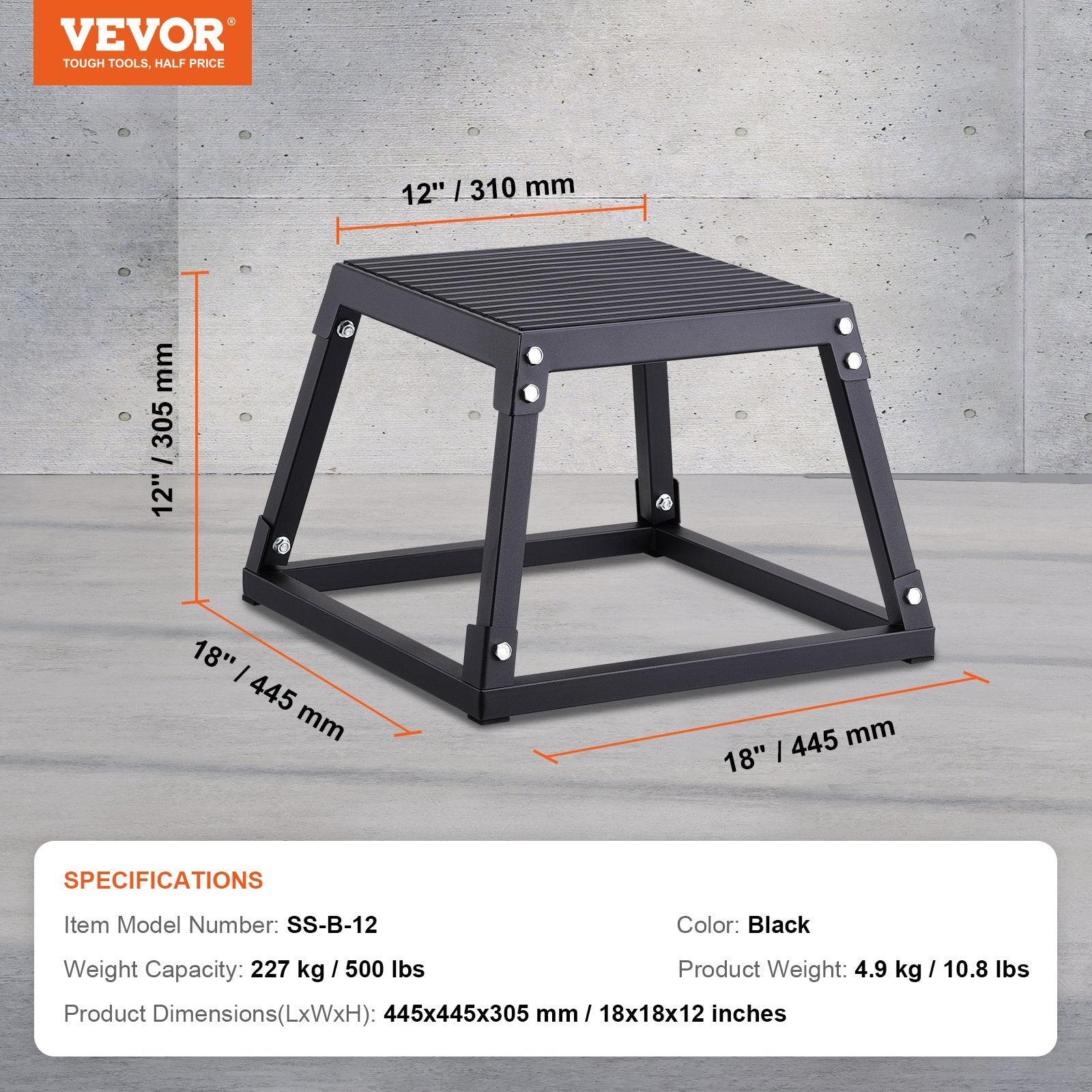 Automotive Repair & Speciality Tools: VEVOR Plyometric Jump Box, 12 Inch Plyo Box, Steel Plyometric Platform and Jumping Agility Box, Anti-Slip Fitness Exercise Step Up Box for Home Gym Training, Conditioning Strength Training, Black
