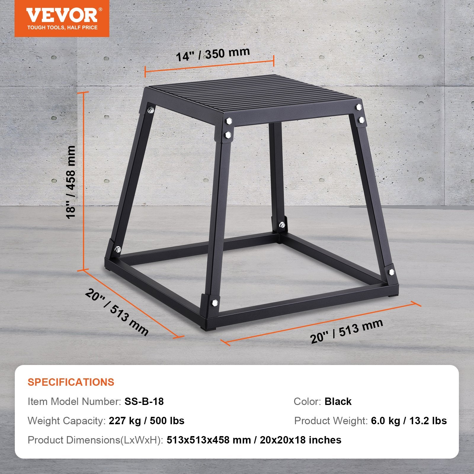 Automotive Repair & Speciality Tools: VEVOR Plyometric Jump Box, 18 Inch Plyo Box, Steel Plyometric Platform and Jumping Agility Box, Anti-Slip Fitness Exercise Step Up Box for Home Gym Training, Conditioning Strength Training, Black