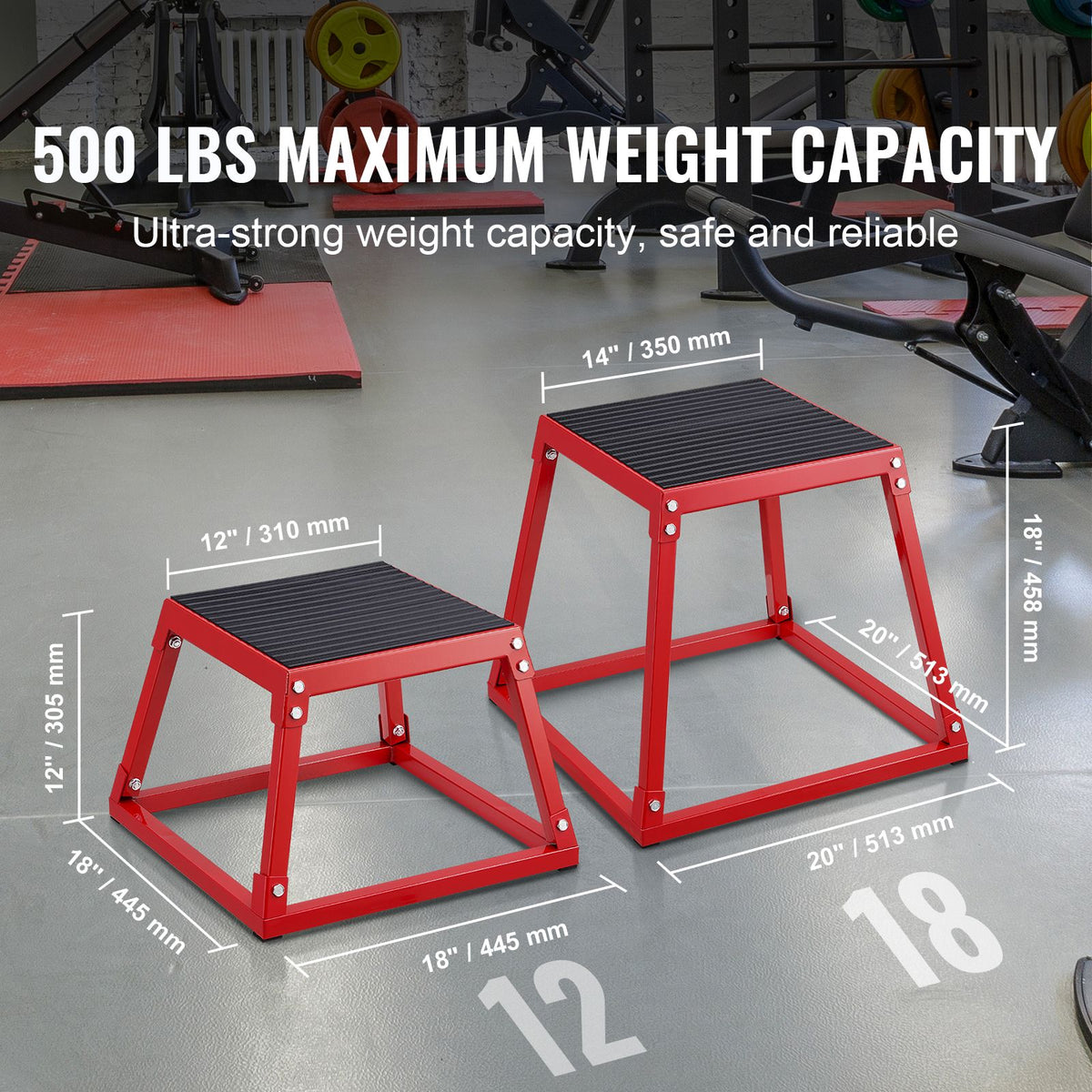 Plyometric Jump Box, 18 Inch Plyo Box, Steel Plyometric Platform and Jumping Agility Box, Anti-Slip Fitness Exercise Step Up Box for Home Gym Training, Conditioning Strength Training, Red