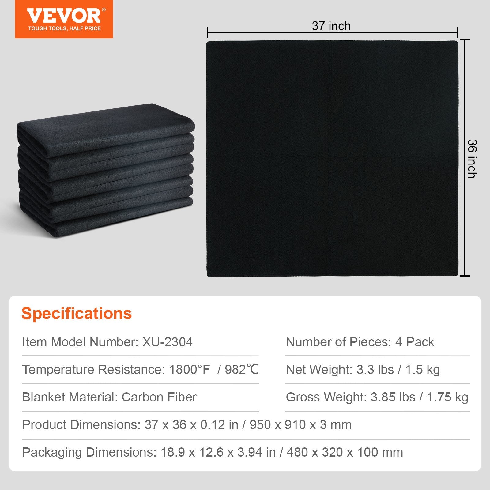 Wedding Favours: VEVOR Carbon Felt Welding Blanket 4 Pack, 37" x 36" Flame Retardant Welding Blanket, Up To 1800°F Heat Resistant Blanket Set, Cuttable Carbon Fiber Fire Retardant Insulation Welding Mat Pad