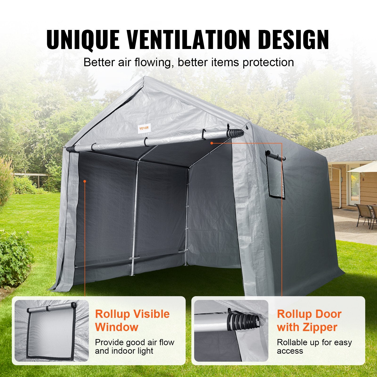 Sheds: VEVOR Protable Stotage Shelter Garage Stotage Shed 7 x 12 x 7.36ft & Zipper Door