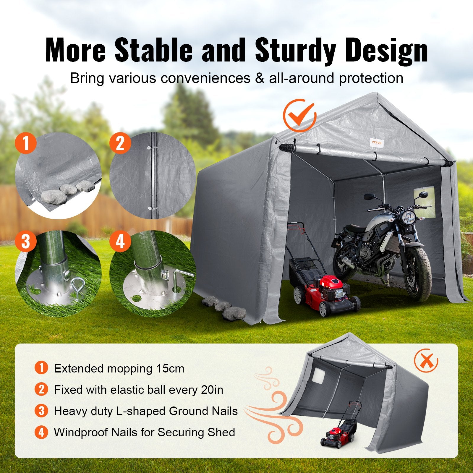 Sheds: VEVOR Protable Stotage Shelter Garage Stotage Shed 7 x 12 x 7.36ft & Zipper Door