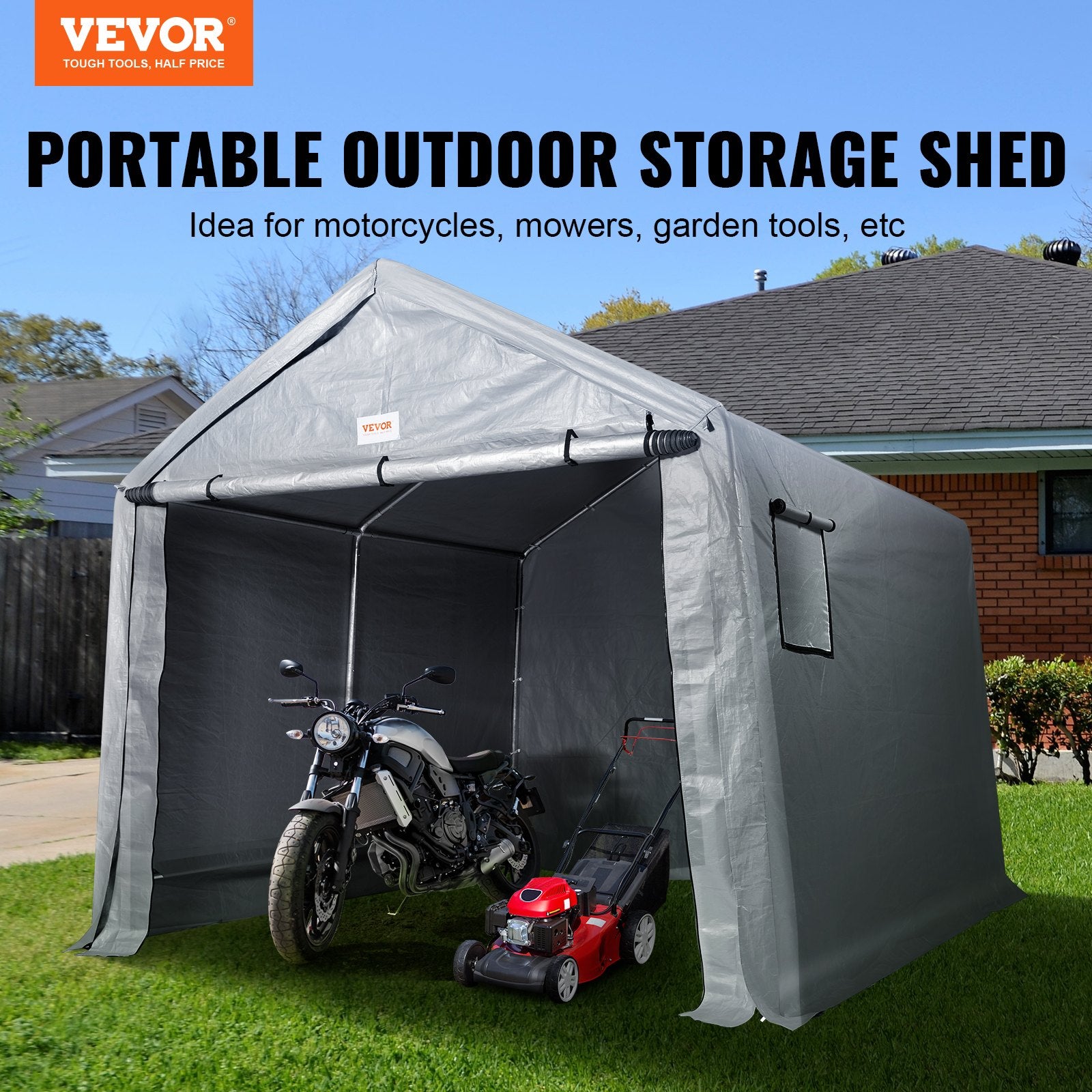 Sheds: VEVOR Protable Stotage Shelter Garage Stotage Shed 7 x 12 x 7.36ft & Zipper Door
