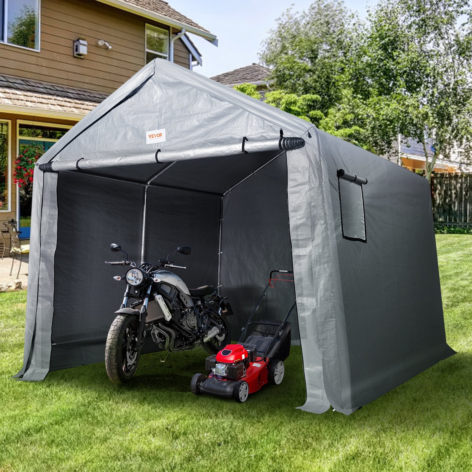 Sheds: VEVOR Protable Stotage Shelter Garage Stotage Shed 7 x 12 x 7.36ft & Zipper Door