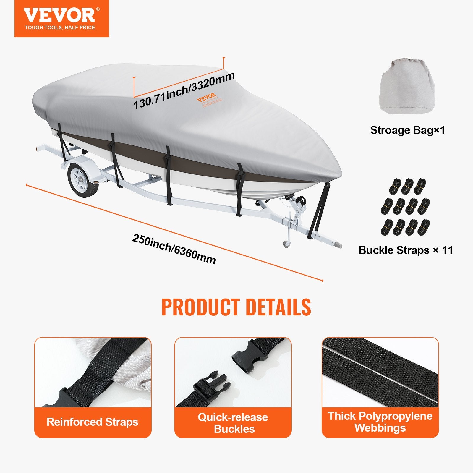 Boating Accessories: VEVOR Boat Cover 600D Waterproof 16-18.5 ft Boat Cover V-Hull Tri-Hull Runabout