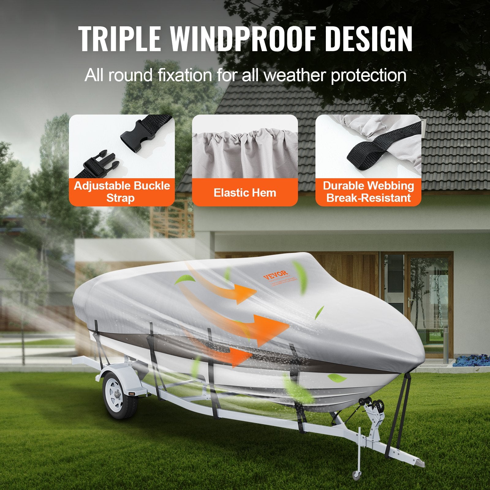 Boating Accessories: VEVOR Boat Cover 600D Waterproof 17-19 ft Boat Cover V-Hull Tri-Hull Runabout