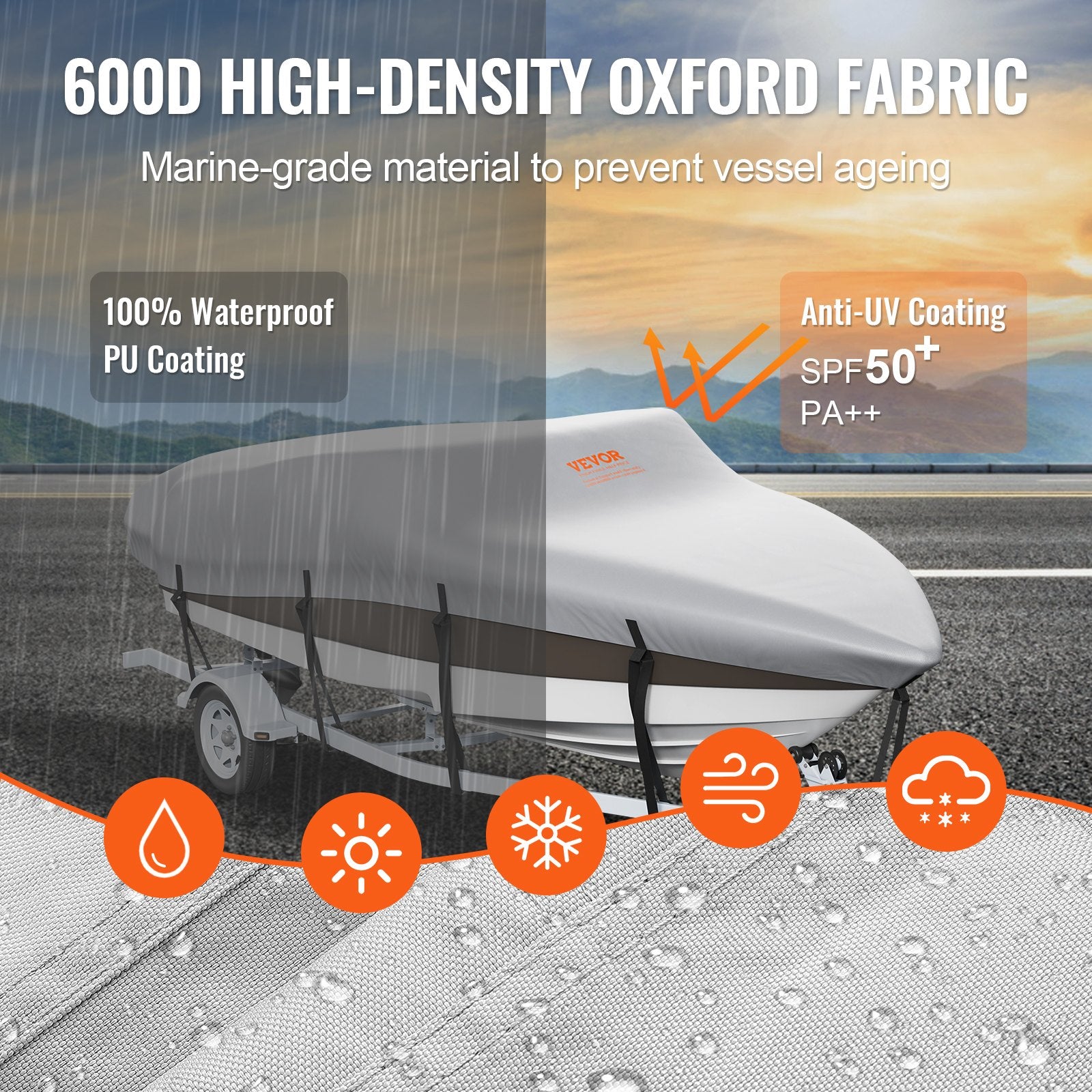 Boating Accessories: VEVOR Boat Cover 600D Waterproof 20-22 ft Boat Cover V-Hull Tri-Hull Runabout