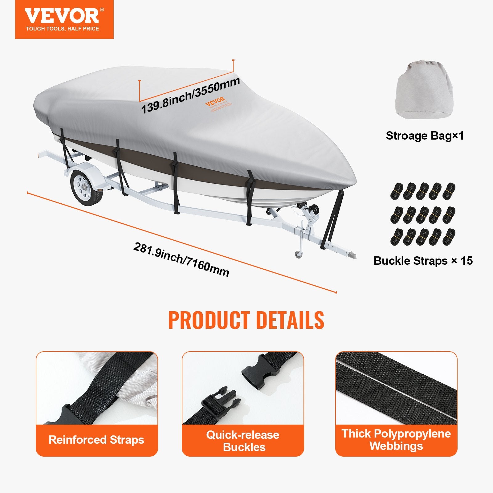 Boating Accessories: VEVOR Boat Cover 600D Waterproof 20-22 ft Boat Cover V-Hull Tri-Hull Runabout