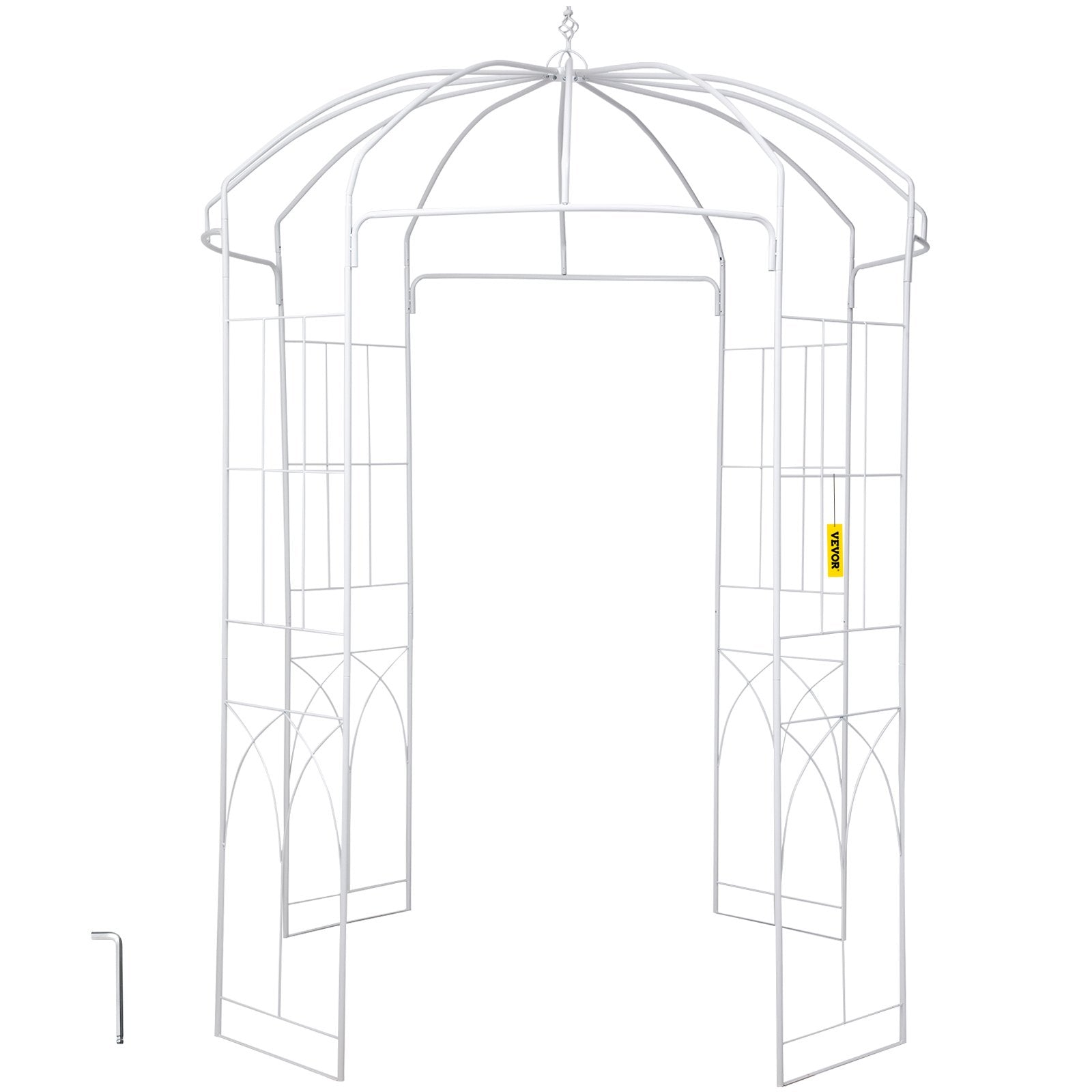 Birdcage Shape Garden Arbor, 9\' High x 6.6\' Wide, Heavy Duty Wrought Iron Arbor, Wedding Arch Trellis for Climbing Vines in Outdoor Garden, Lawn, Backyard, Patio, White