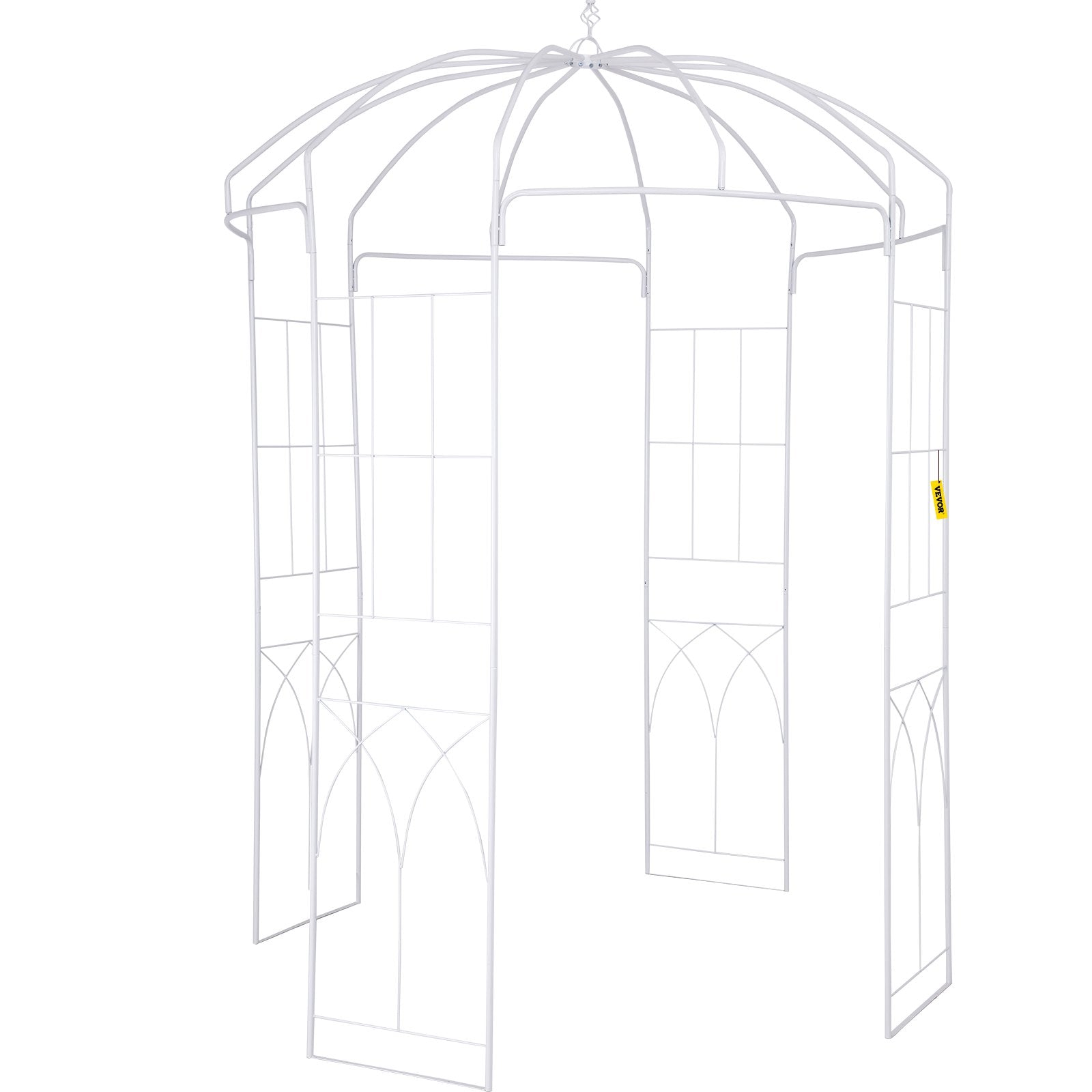 Birdcage Shape Garden Arbor, 9\' High x 6.6\' Wide, Heavy Duty Wrought Iron Arbor, Wedding Arch Trellis for Climbing Vines in Outdoor Garden, Lawn, Backyard, Patio, White