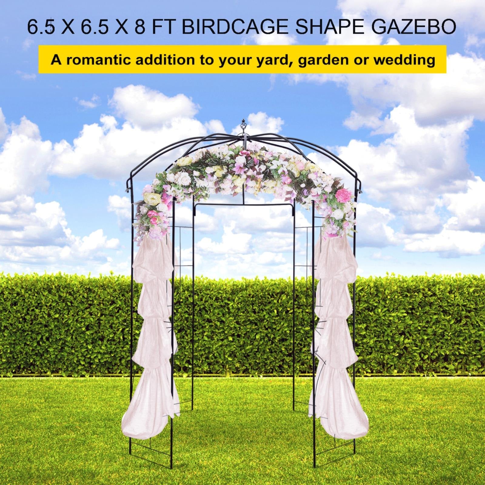 Birdcage Shape Garden Arbor, 2.44m High, 1.59m Wide, Heavy Duty Wrought Iron Arbor, Wedding Arch Trellis for Climbing Vines in Outdoor Garden, Backyard, Lawn, Patio, Black