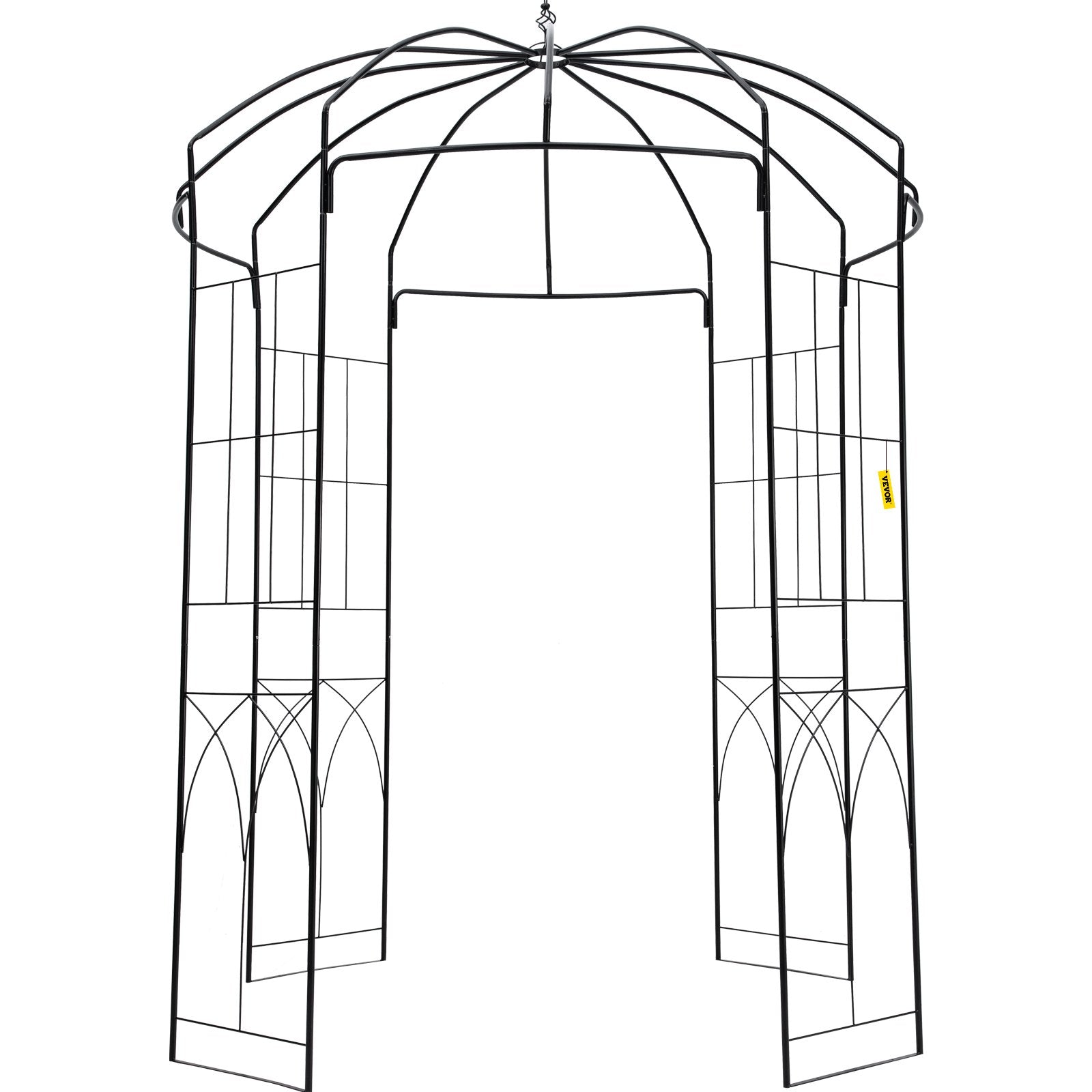 Birdcage Shape Garden Arbor, 2.44m High, 1.59m Wide, Heavy Duty Wrought Iron Arbor, Wedding Arch Trellis for Climbing Vines in Outdoor Garden, Backyard, Lawn, Patio, Black