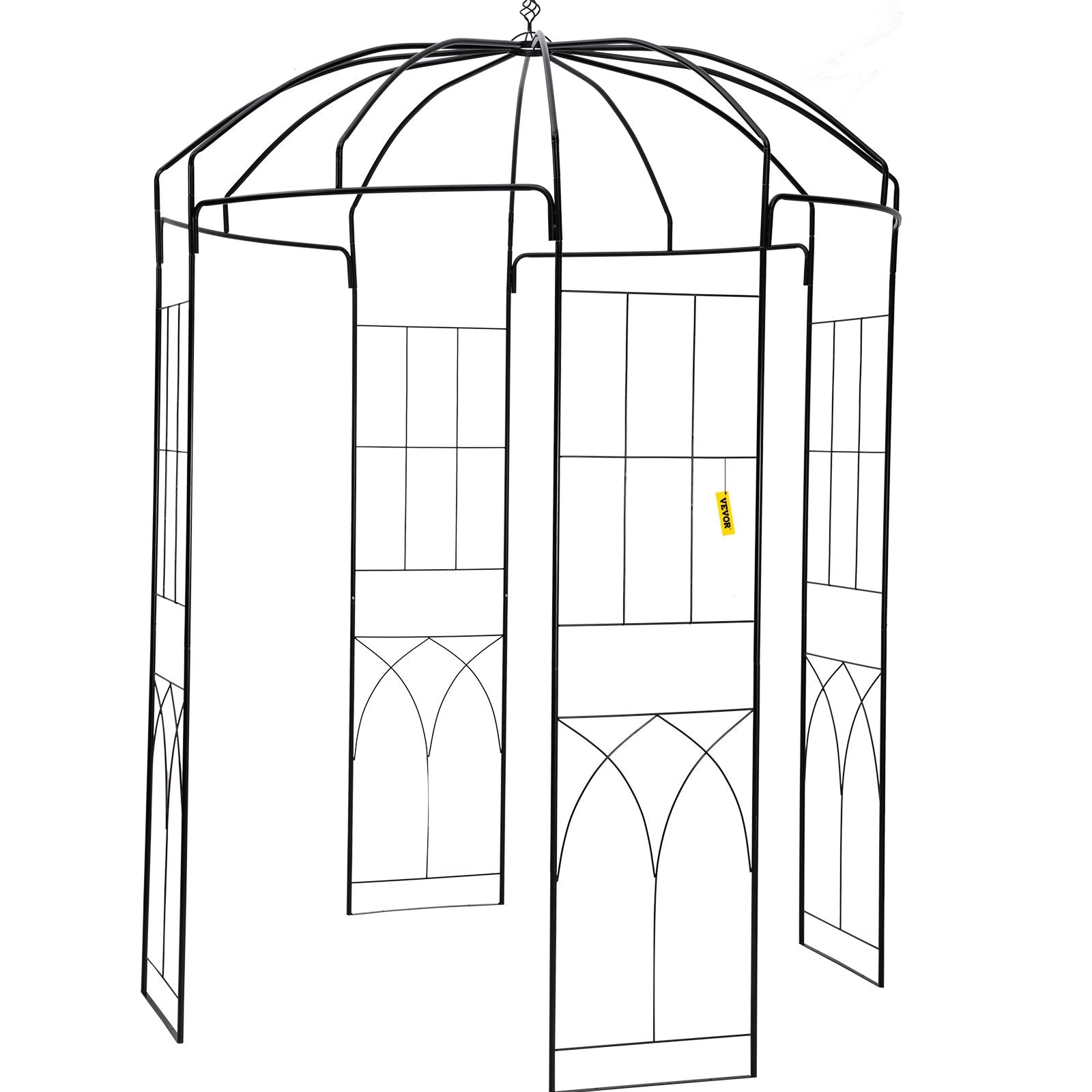 Birdcage Shape Garden Arbor, 2.44m High, 1.59m Wide, Heavy Duty Wrought Iron Arbor, Wedding Arch Trellis for Climbing Vines in Outdoor Garden, Backyard, Lawn, Patio, Black