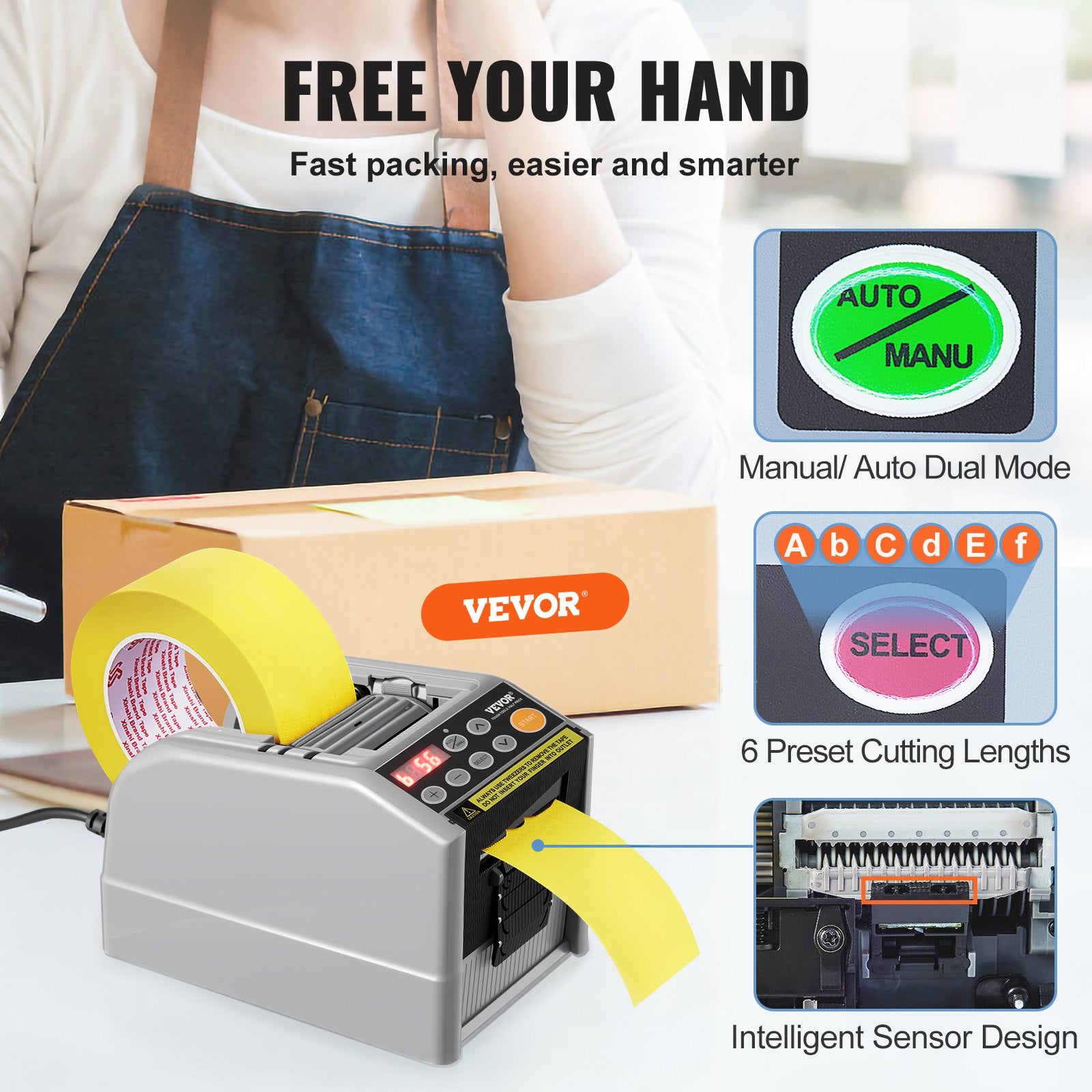 Tape & Dispensers: VEVOR Automatic Tape Dispenser, Self-Adhesive Electric Tape Cutter, 25 W Packaging Machine, Tape Cutter, 6-60 mm Tape Width, Electric Tape Cutter Packaging Machine