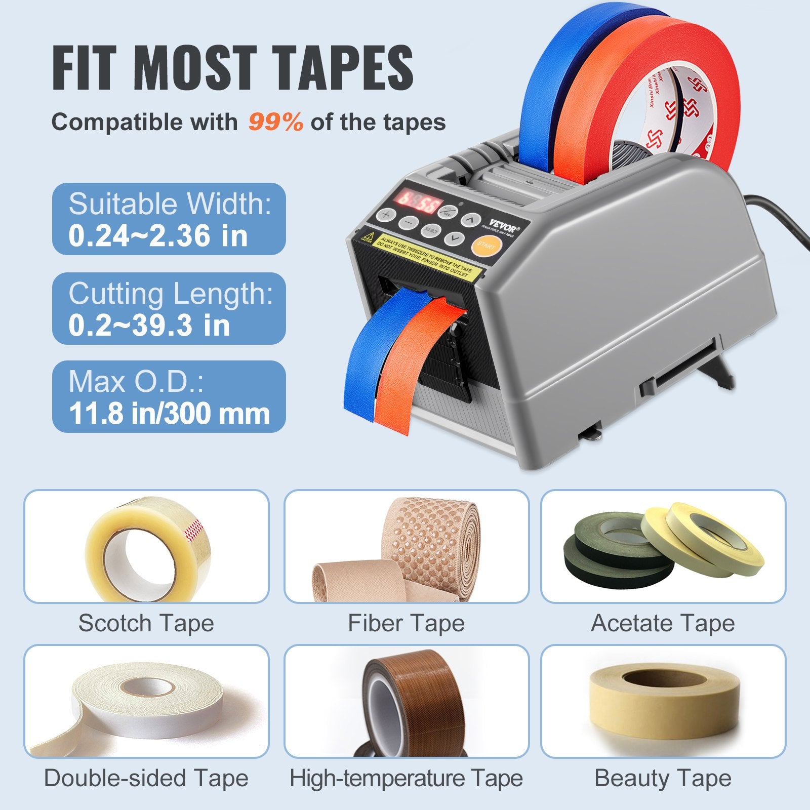 Tape & Dispensers: VEVOR Automatic Tape Dispenser, Self-Adhesive Electric Tape Cutter, 25 W Packaging Machine, Tape Cutter, 6-60 mm Tape Width, Electric Tape Cutter Packaging Machine