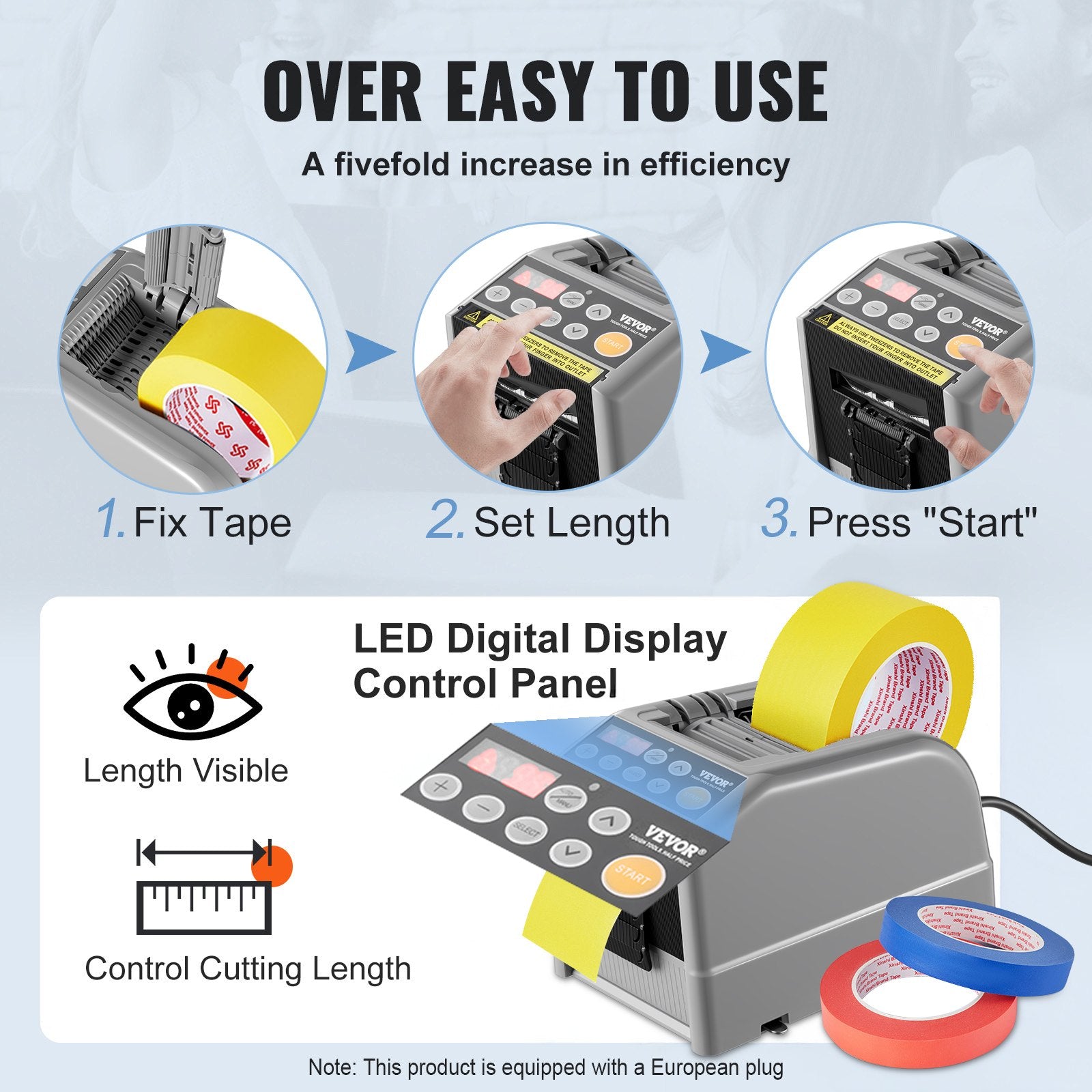 Tape & Dispensers: VEVOR Automatic Tape Dispenser, Self-Adhesive Electric Tape Cutter, 25 W Packaging Machine, Tape Cutter, 6-60 mm Tape Width, Electric Tape Cutter Packaging Machine