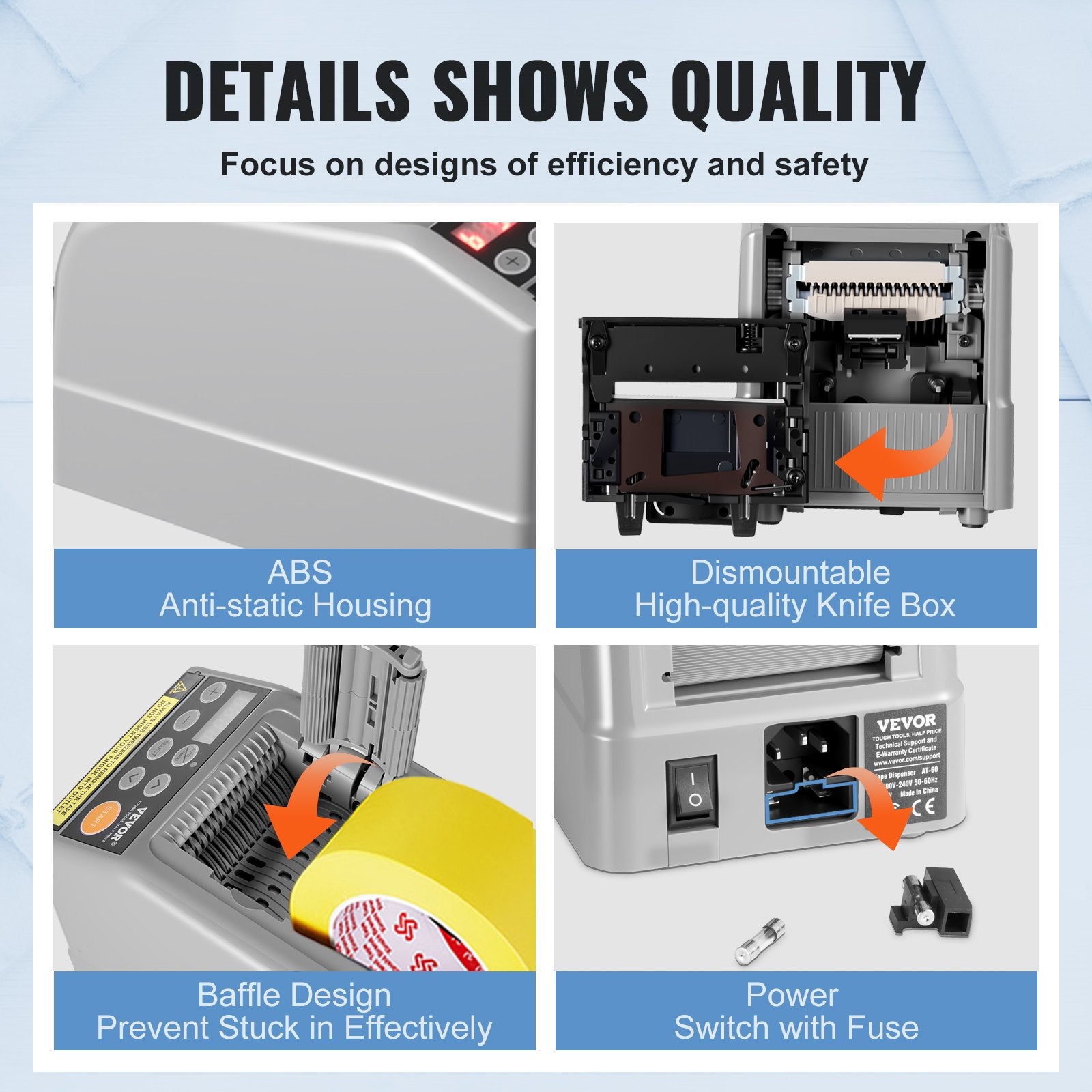 Tape & Dispensers: VEVOR Automatic Tape Dispenser, Self-Adhesive Electric Tape Cutter, 25 W Packaging Machine, Tape Cutter, 6-60 mm Tape Width, Electric Tape Cutter Packaging Machine
