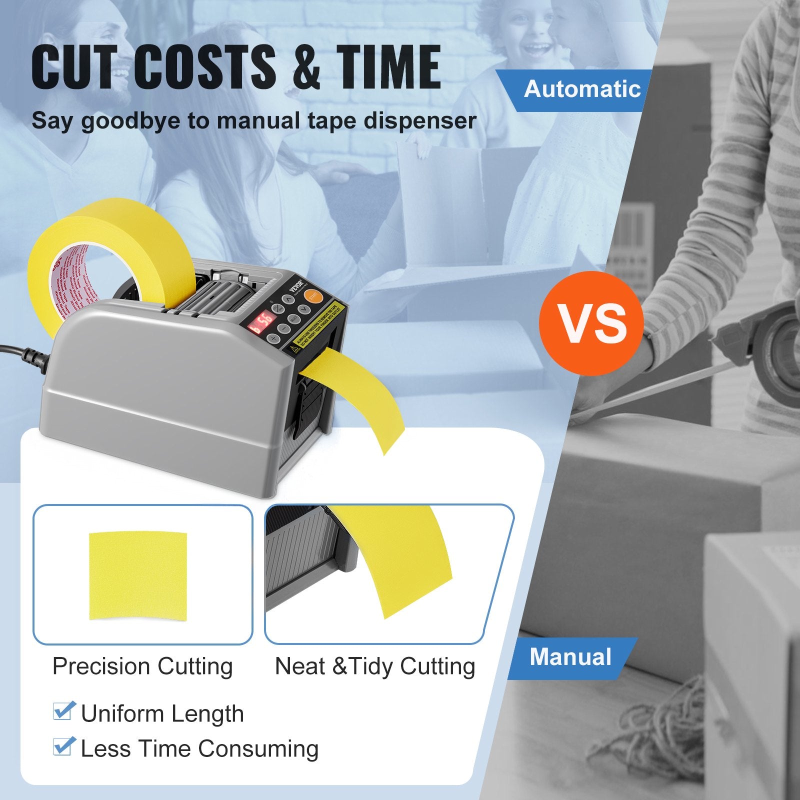 Tape & Dispensers: VEVOR Automatic Tape Dispenser, Self-Adhesive Electric Tape Cutter, 25 W Packaging Machine, Tape Cutter, 6-60 mm Tape Width, Electric Tape Cutter Packaging Machine