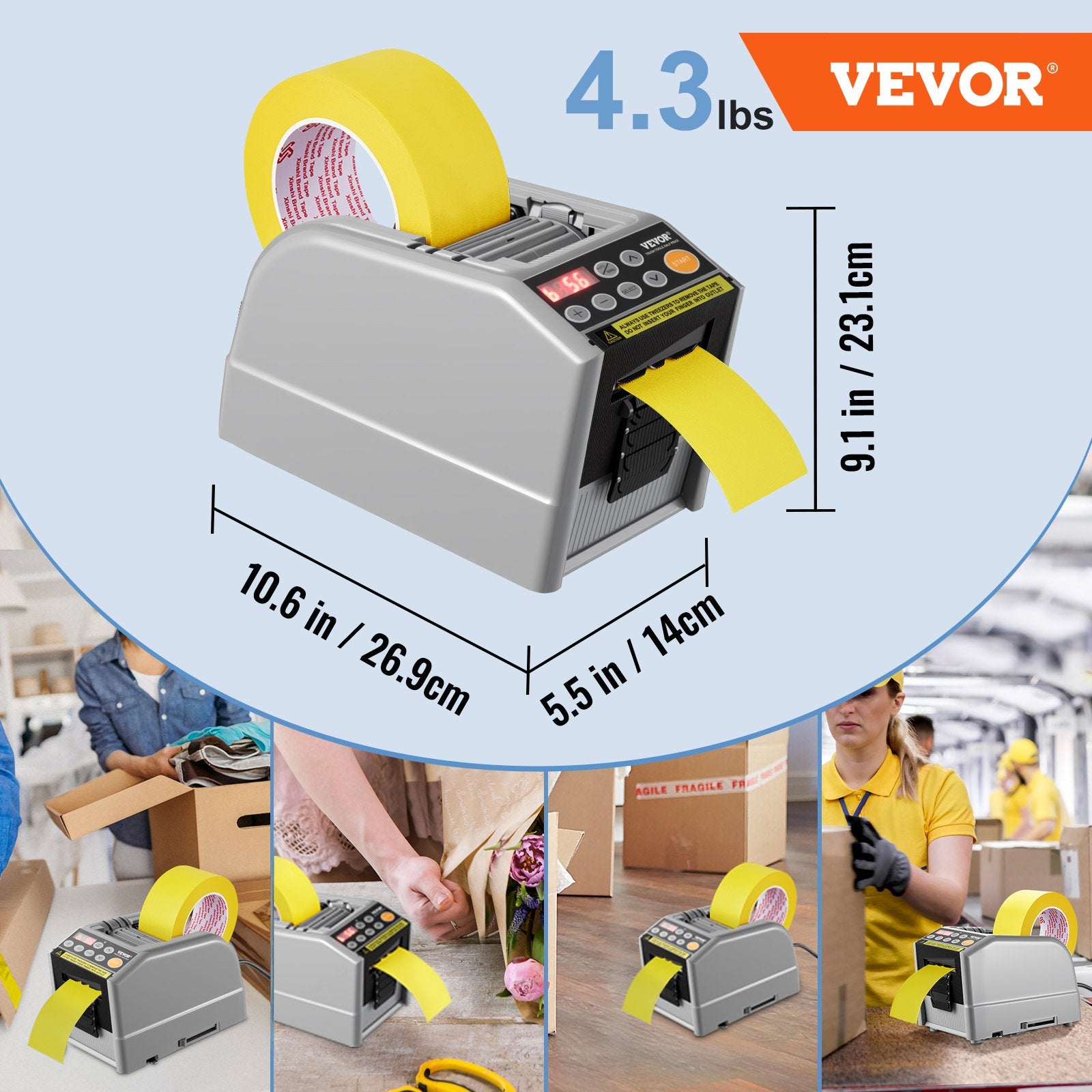 Tape & Dispensers: VEVOR Automatic Tape Dispenser, Self-Adhesive Electric Tape Cutter, 25 W Packaging Machine, Tape Cutter, 6-60 mm Tape Width, Electric Tape Cutter Packaging Machine