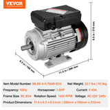 Basketball & Basketball Accessories: VEVOR 0.75KW Electric Motor 1400 rpm, AC 220~240V 5.45A, 80, B34 Frame, Air Compressor Motor Single Phase, 19mm Keyed Shaft, CW/CCW Rotation for Agricultural Machinery and General Equipment