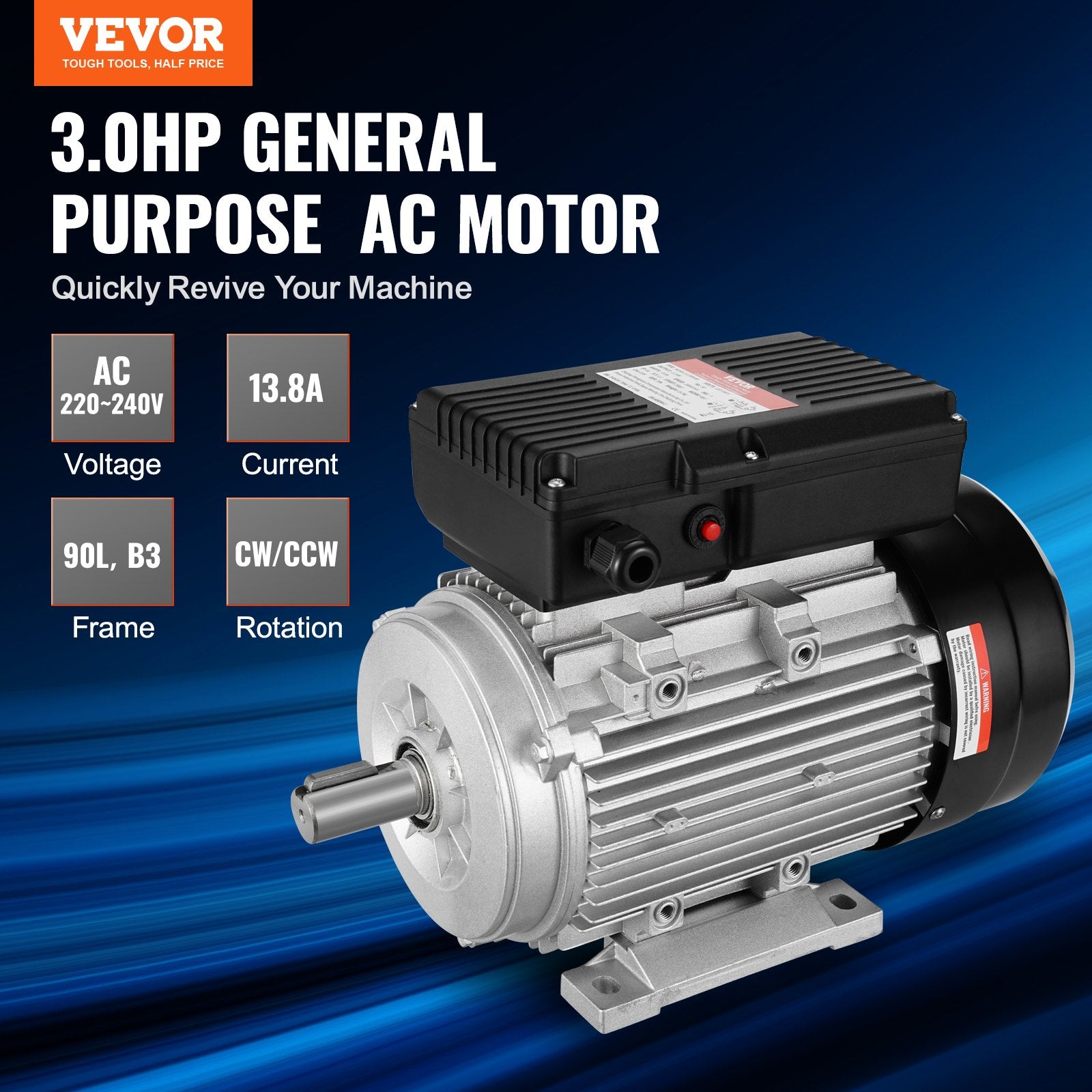 Basketball & Basketball Accessories: VEVOR 2.2KW Electric Motor 2800 rpm, AC 220~240V 13.8A, 90L, B3 Frame, Air Compressor Motor Single Phase, 24mm Keyed Shaft, CW/CCW Rotation for Agricultural Machinery and General Equipment